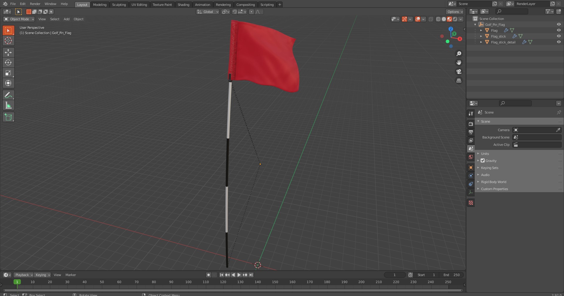 3D Golf Pin Flag model