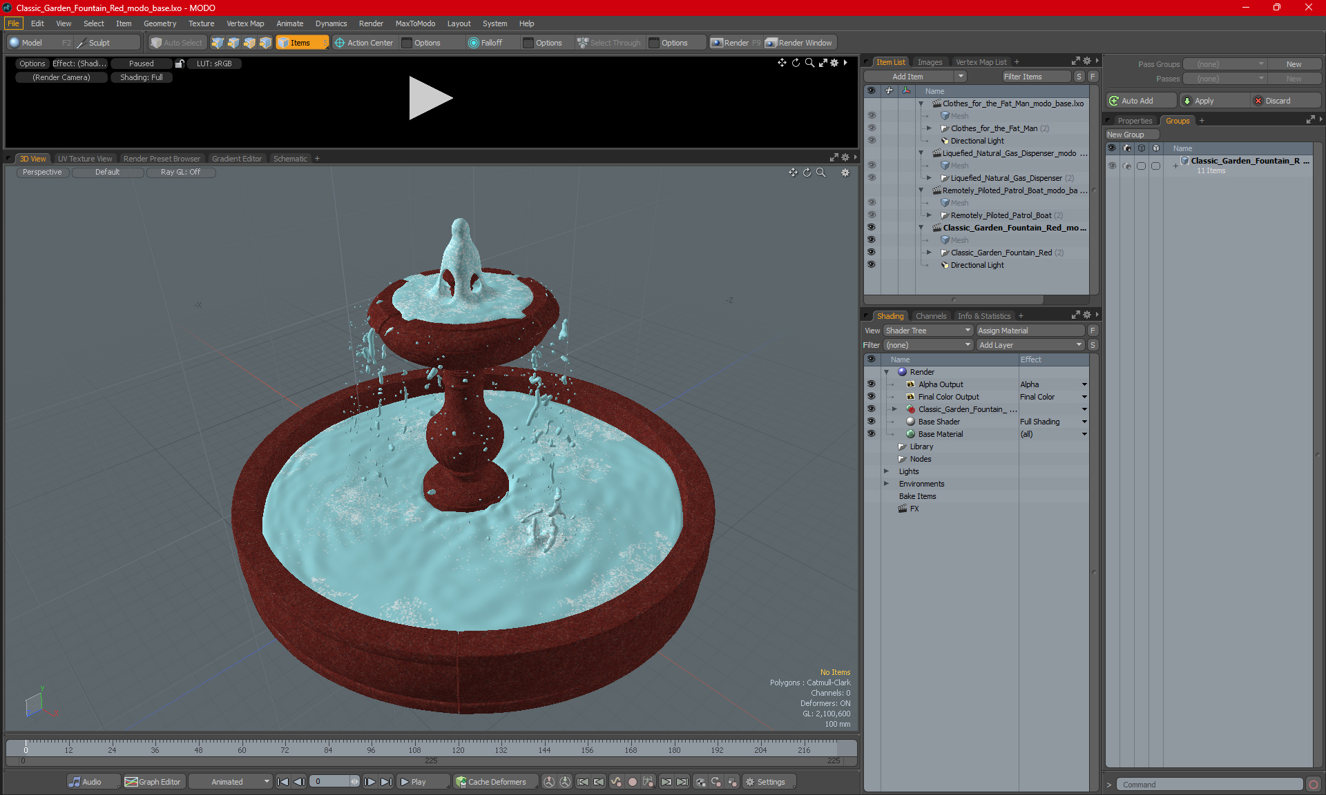 Classic Garden Fountain Red 3D
