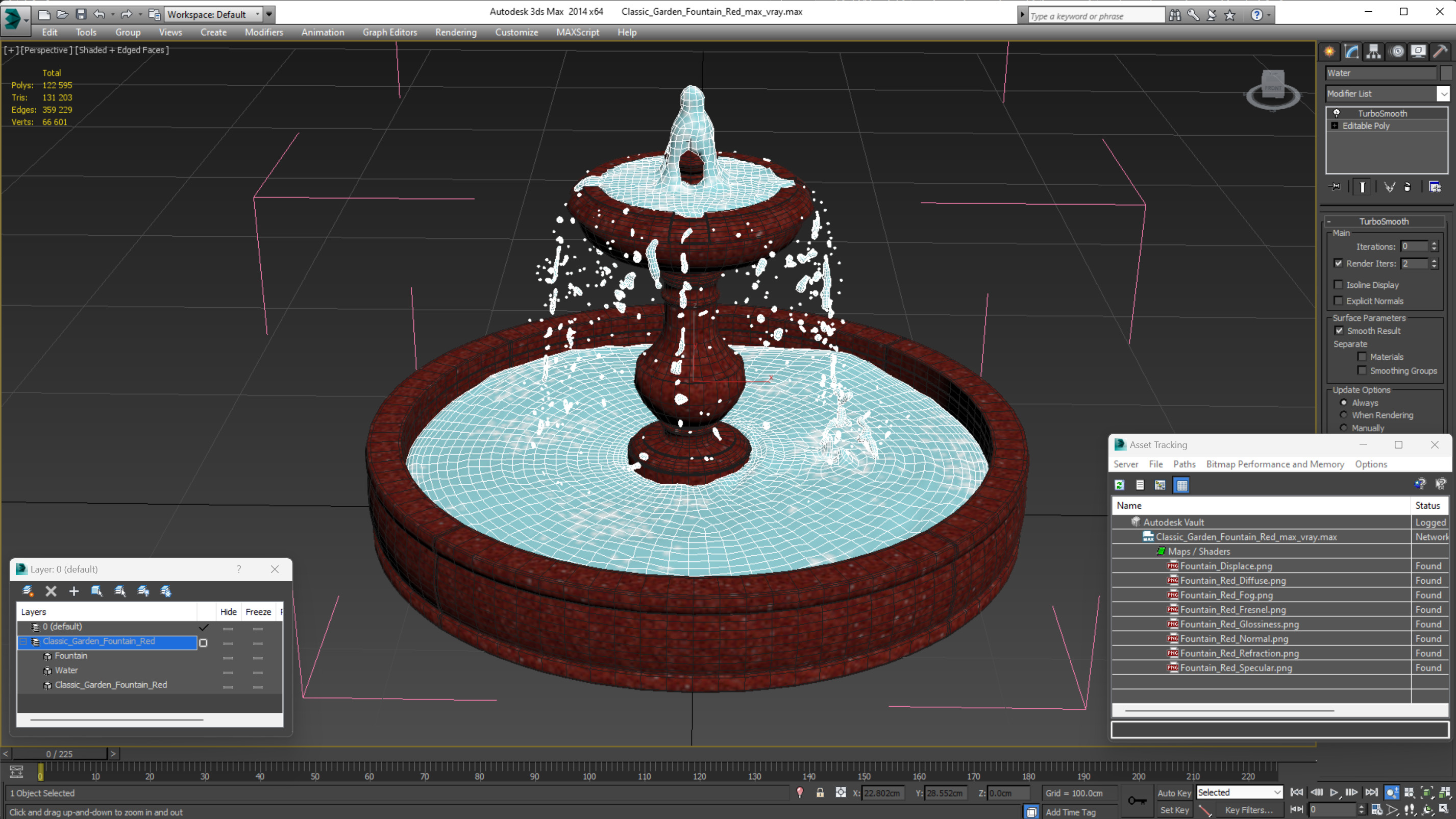 Classic Garden Fountain Red 3D