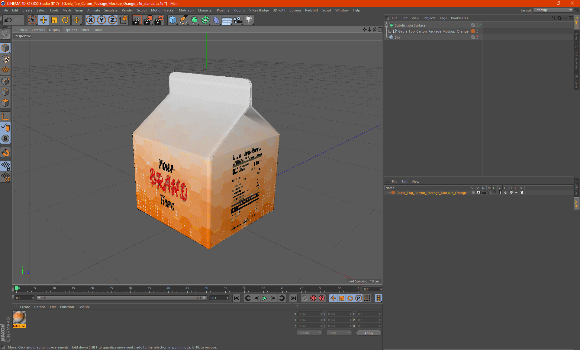 3D Gable Top Carton Package Mockup Orange model