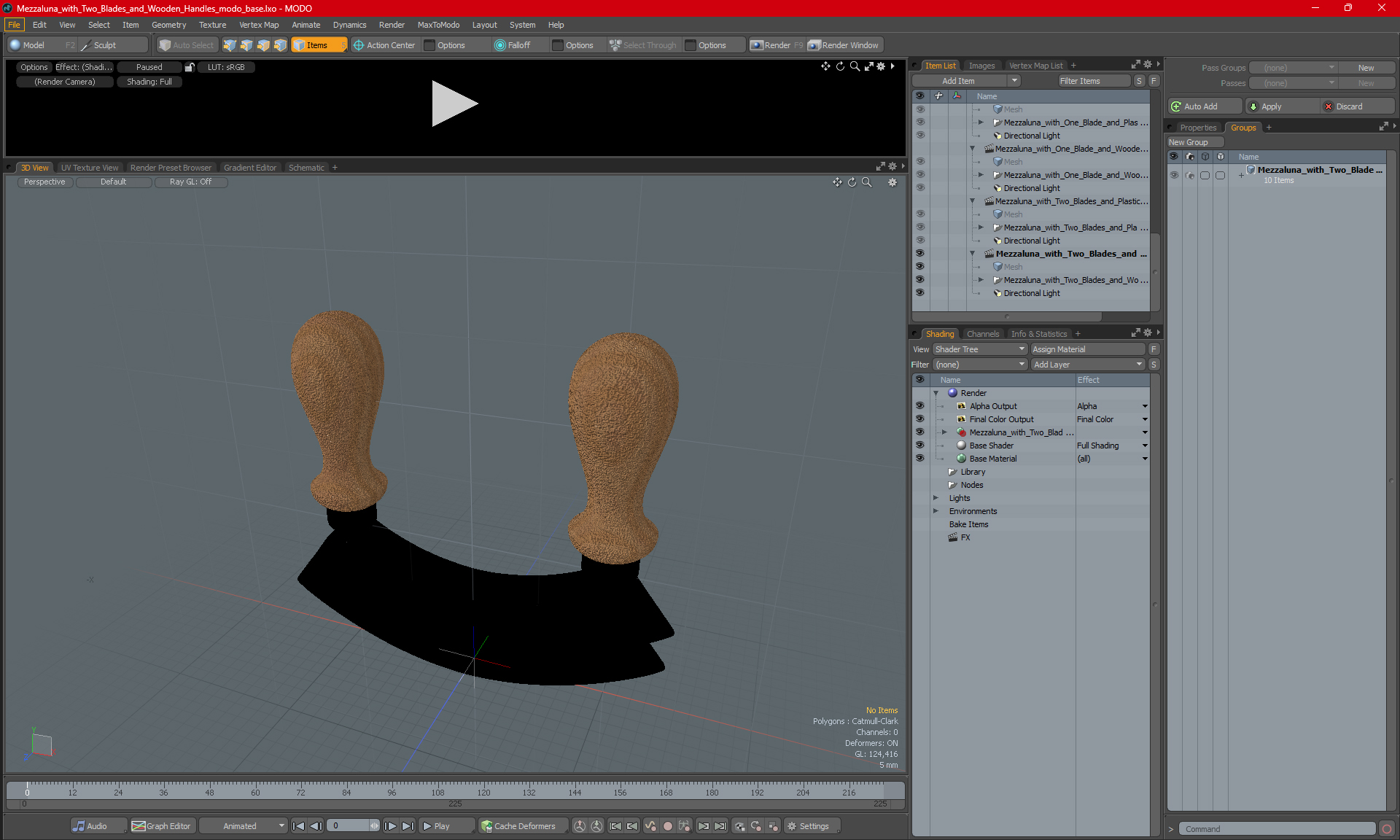 Mezzaluna with Two Blades and Wooden Handles 3D model