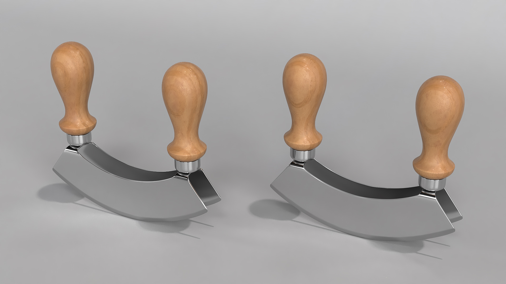 Mezzaluna with Two Blades and Wooden Handles 3D model