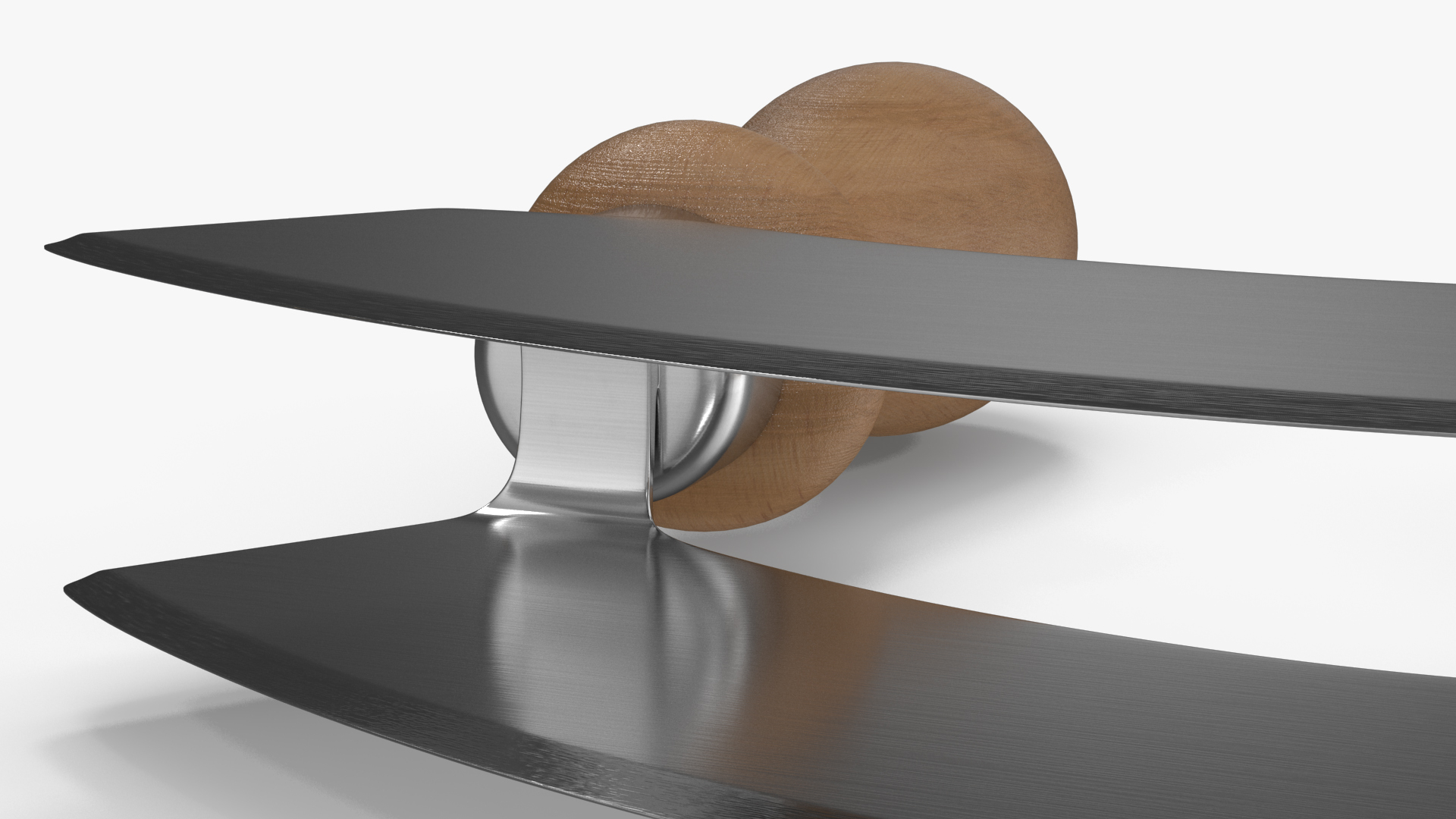Mezzaluna with Two Blades and Wooden Handles 3D model
