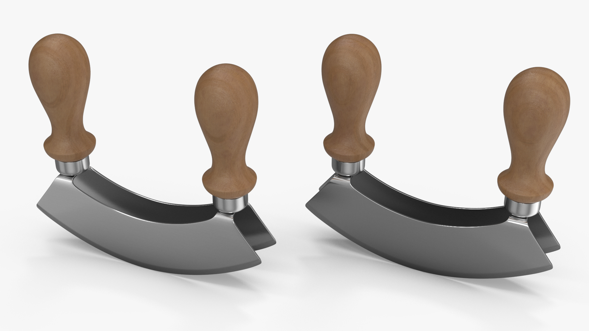 Mezzaluna with Two Blades and Wooden Handles 3D model