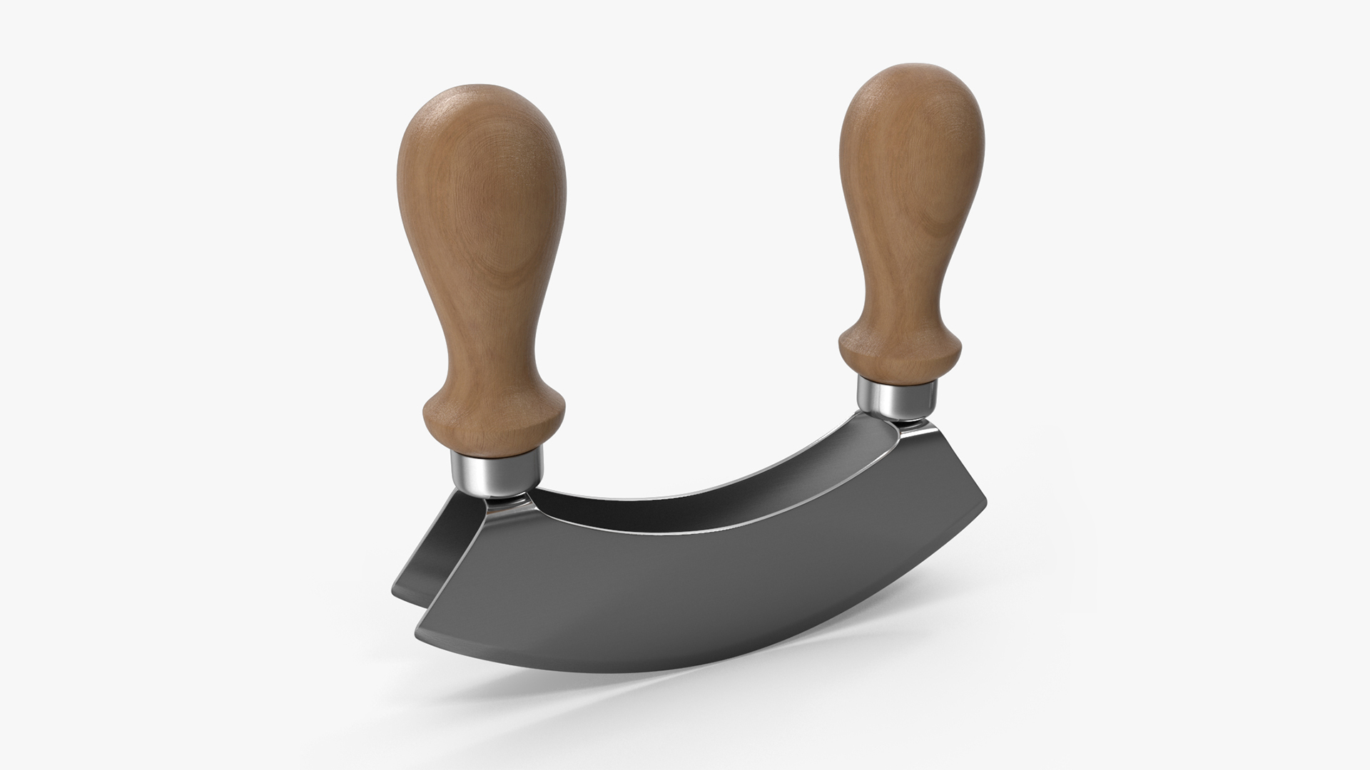 Mezzaluna with Two Blades and Wooden Handles 3D model