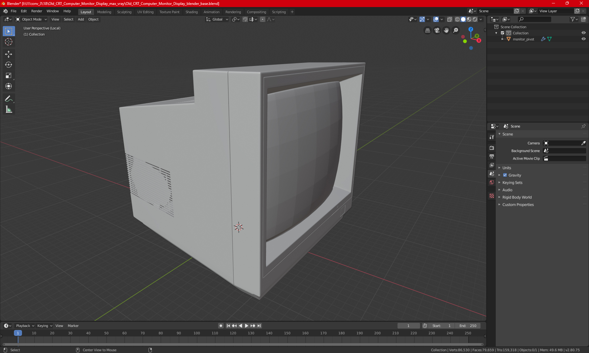Old CRT Computer Monitor Display 3D