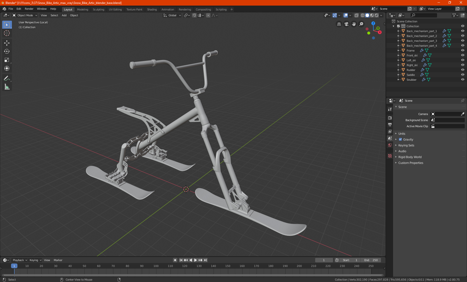 Snow Bike Blue 3D model