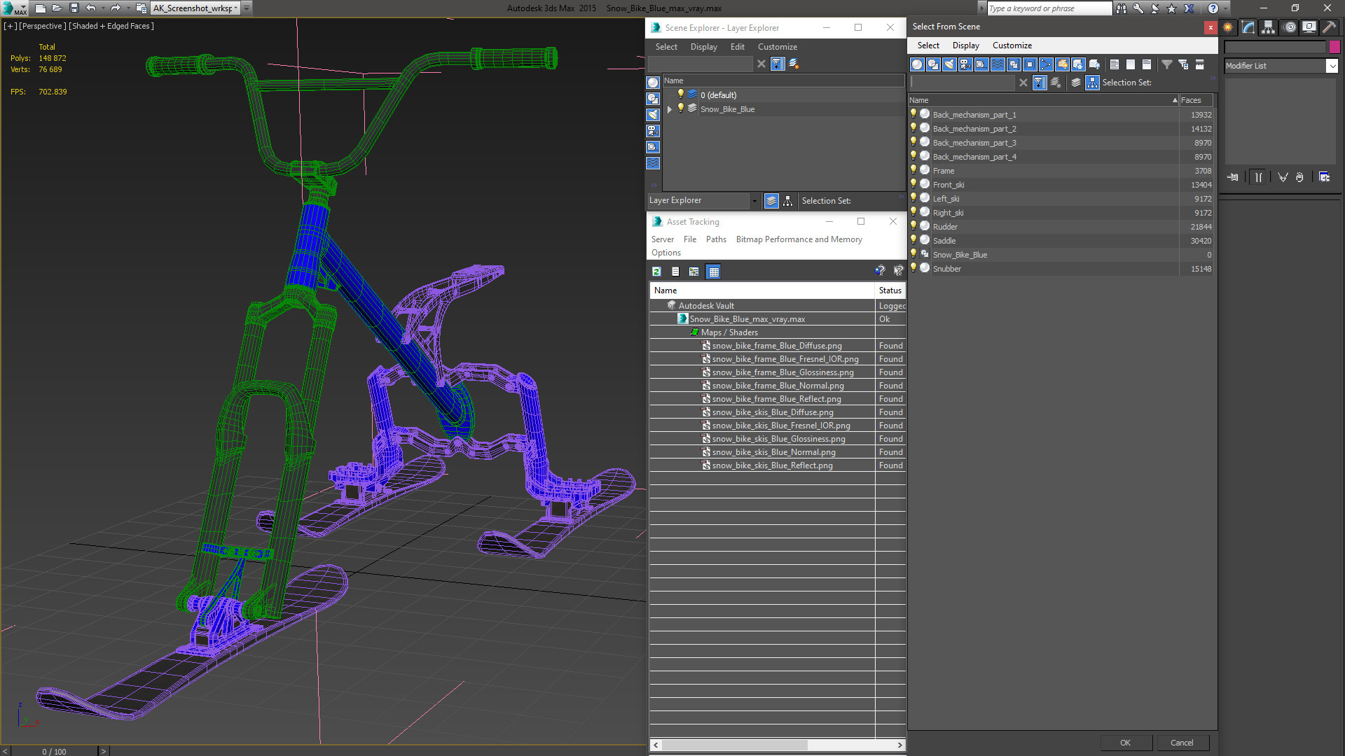 Snow Bike Blue 3D model