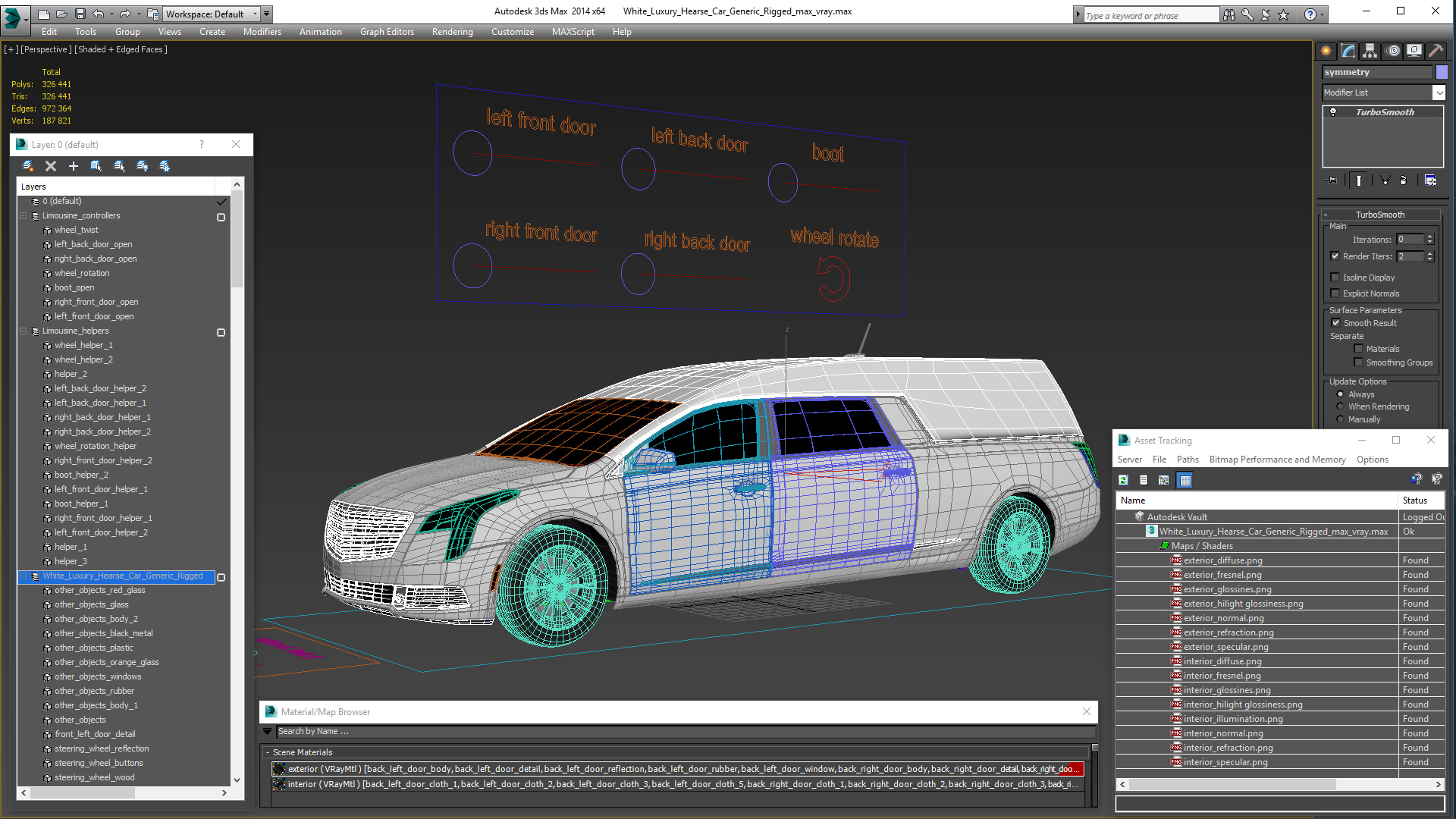 3D White Luxury Hearse Car Generic Rigged model