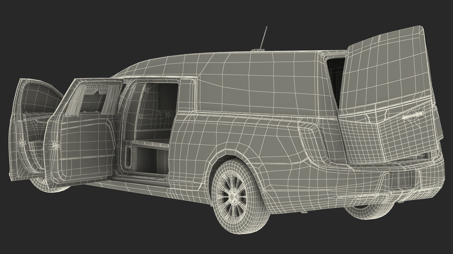 3D White Luxury Hearse Car Generic Rigged model