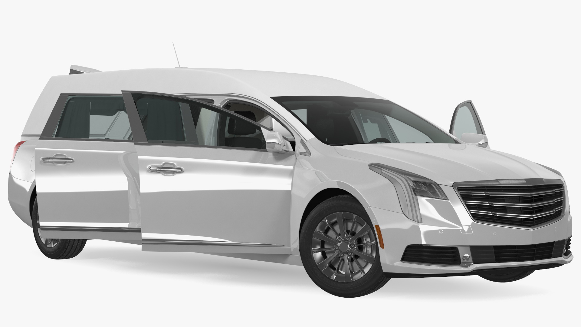 3D White Luxury Hearse Car Generic Rigged model