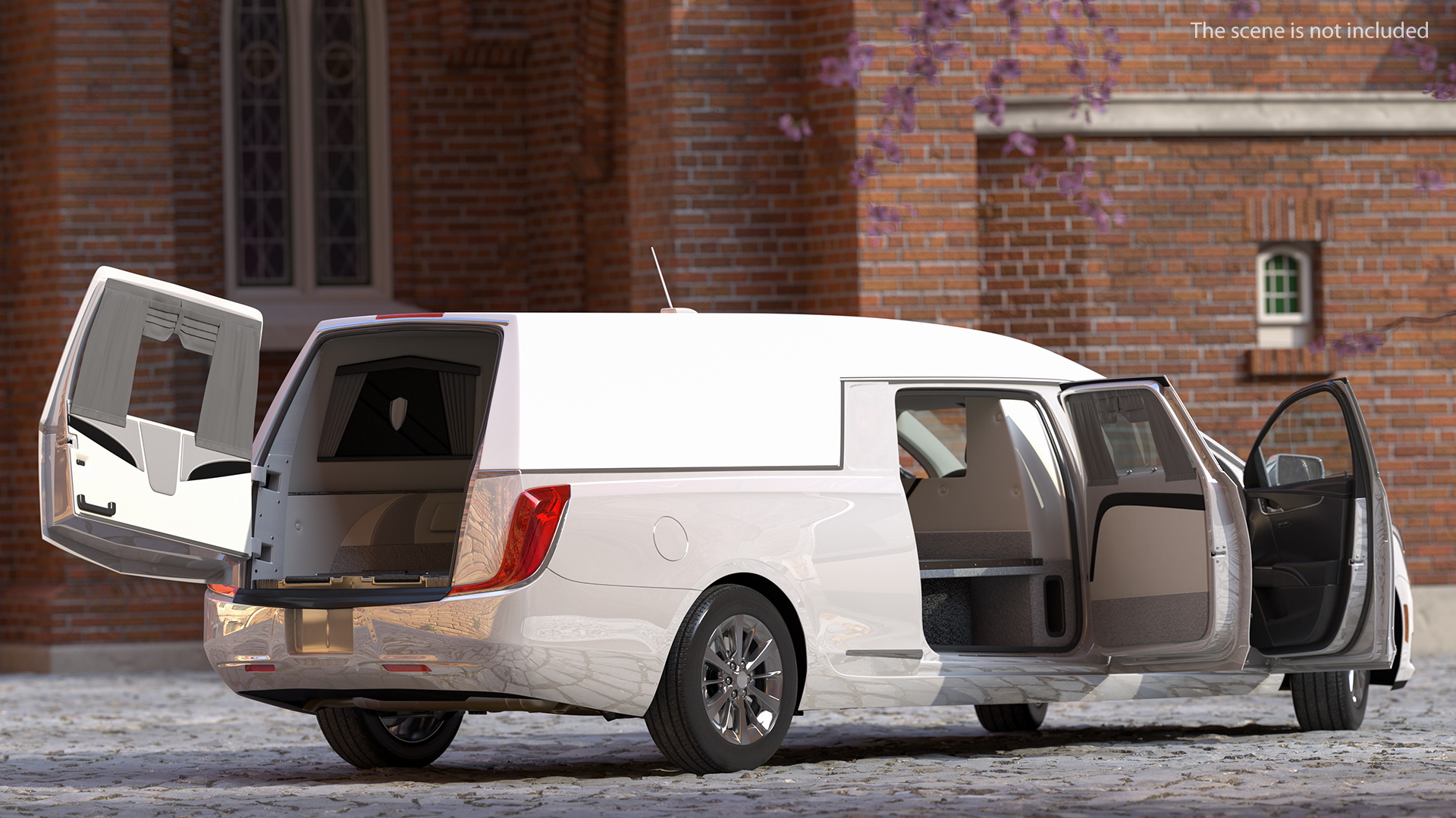 3D White Luxury Hearse Car Generic Rigged model