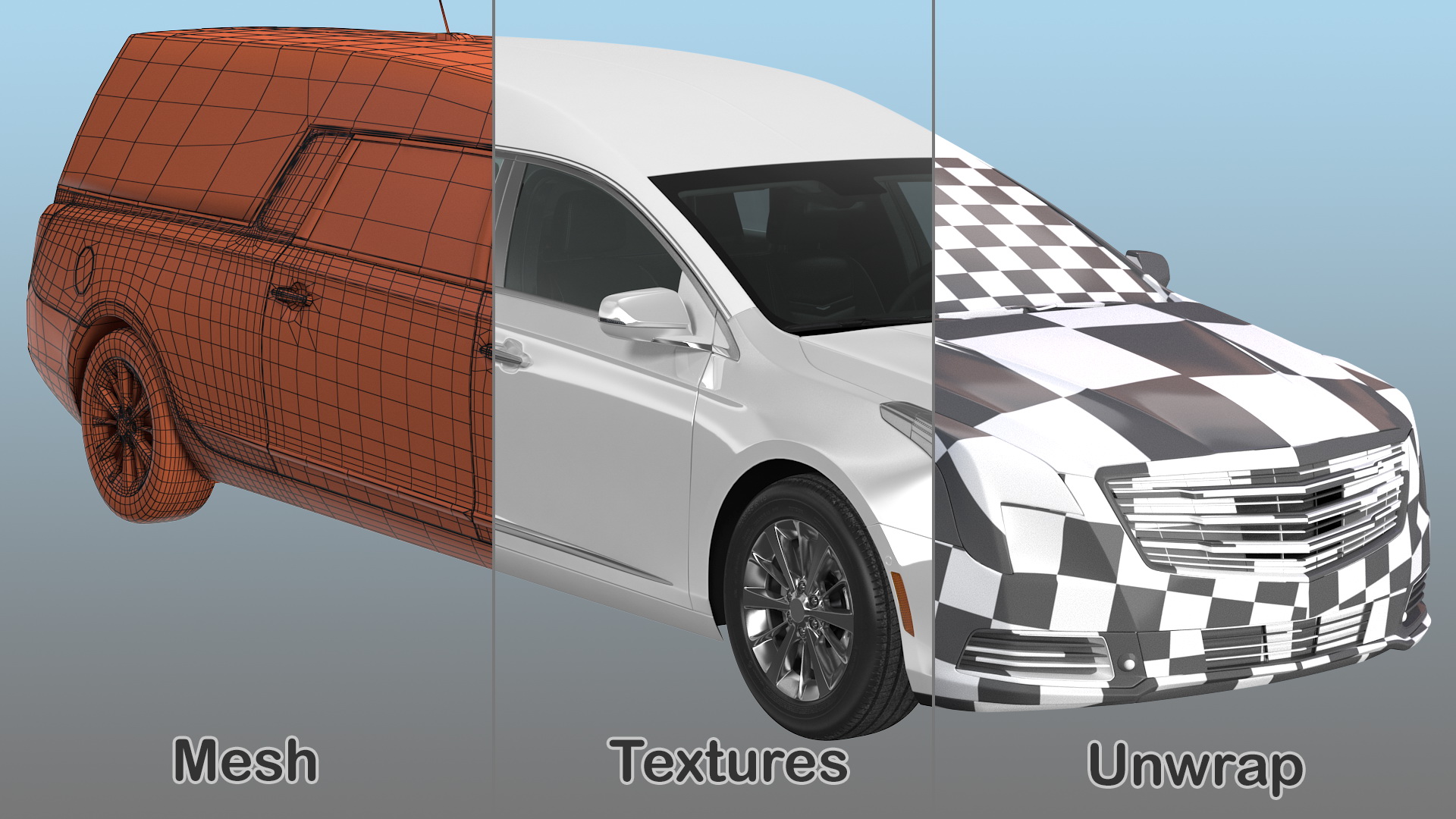 3D White Luxury Hearse Car Generic Rigged model