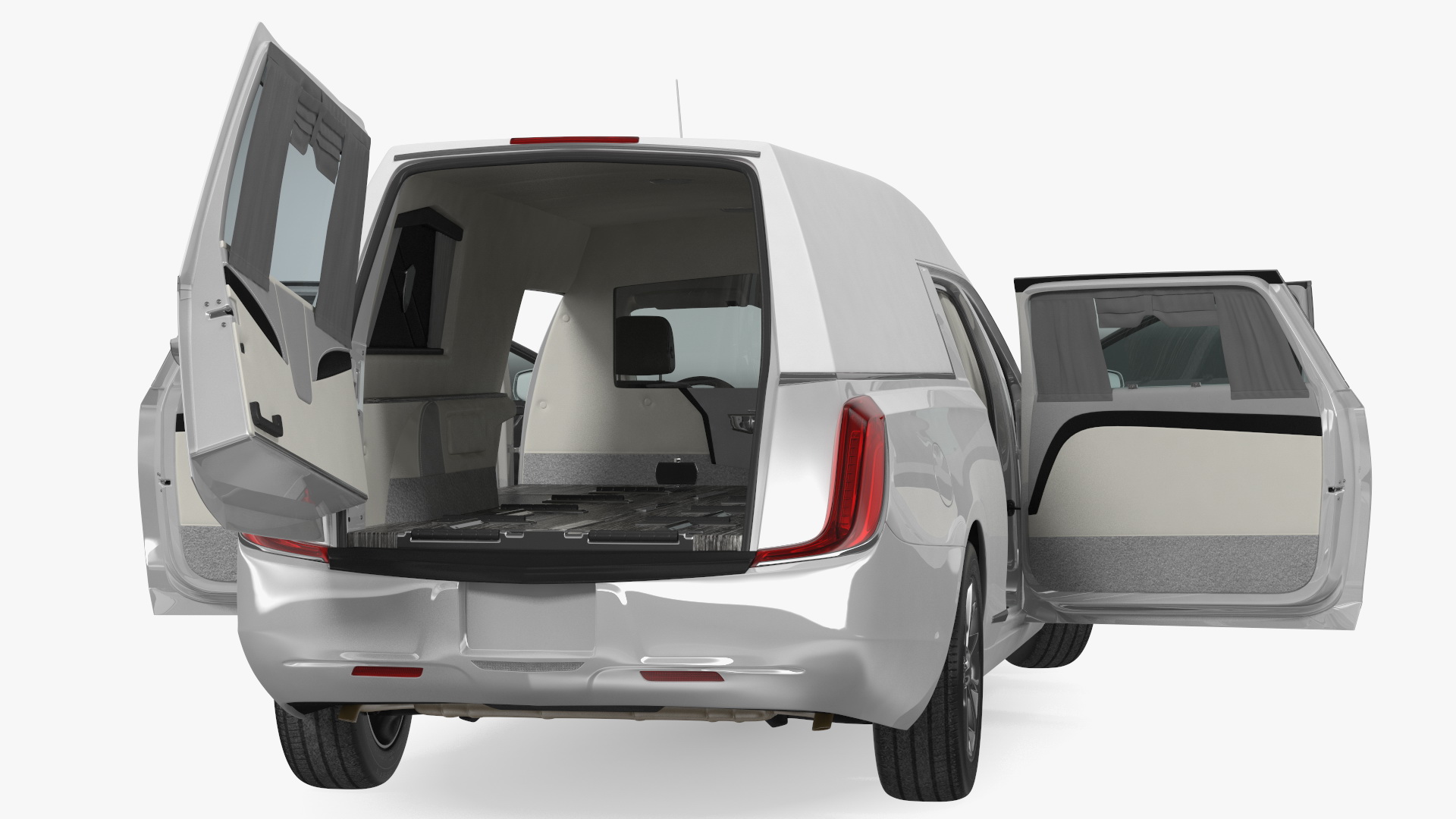 3D White Luxury Hearse Car Generic Rigged model