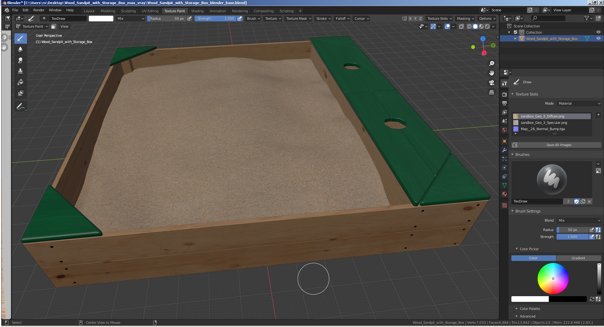 Wood Sandpit with Storage Box 3D model
