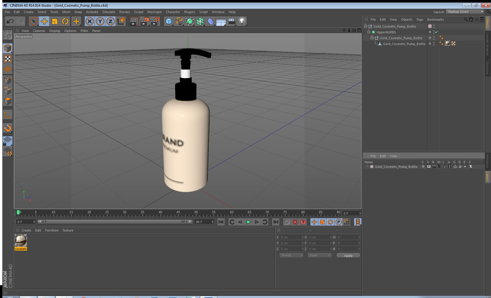 3D model Gold Cosmetic Pump Bottle