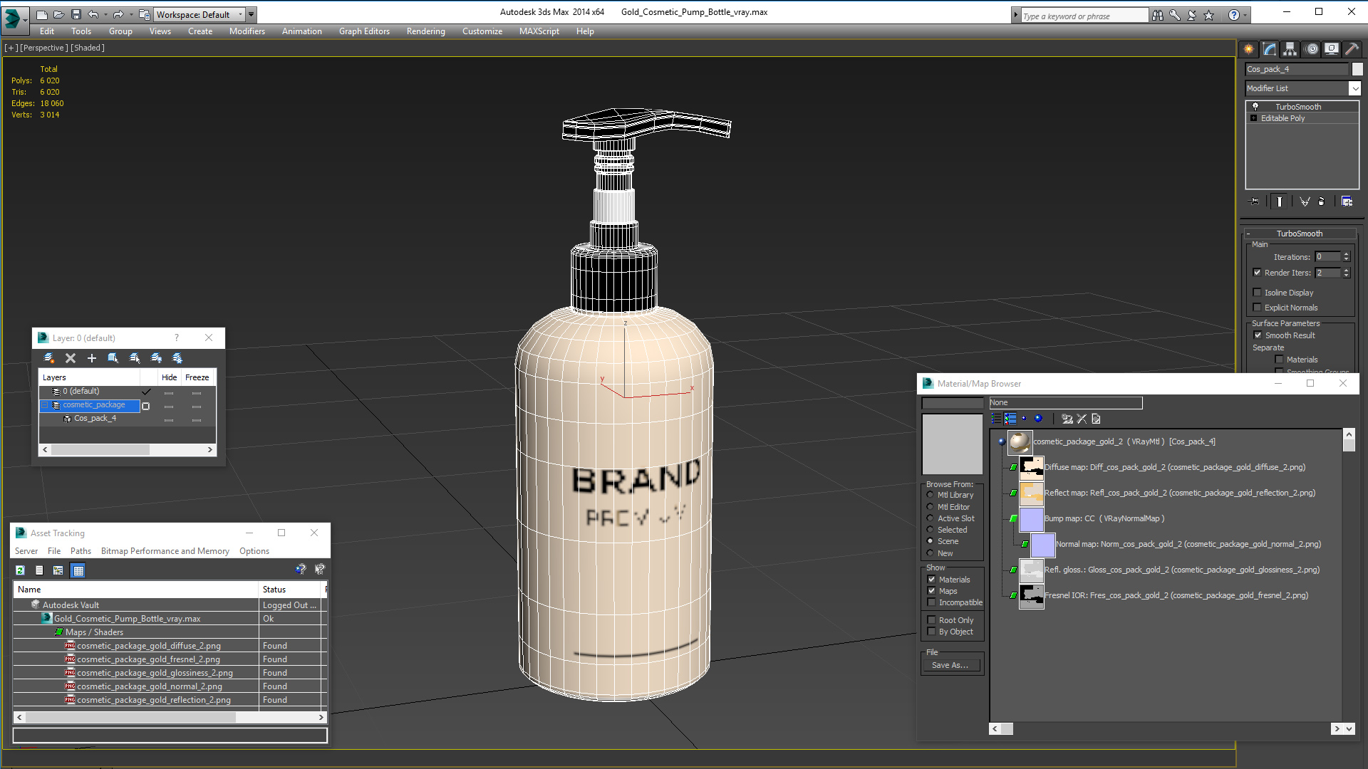 3D model Gold Cosmetic Pump Bottle