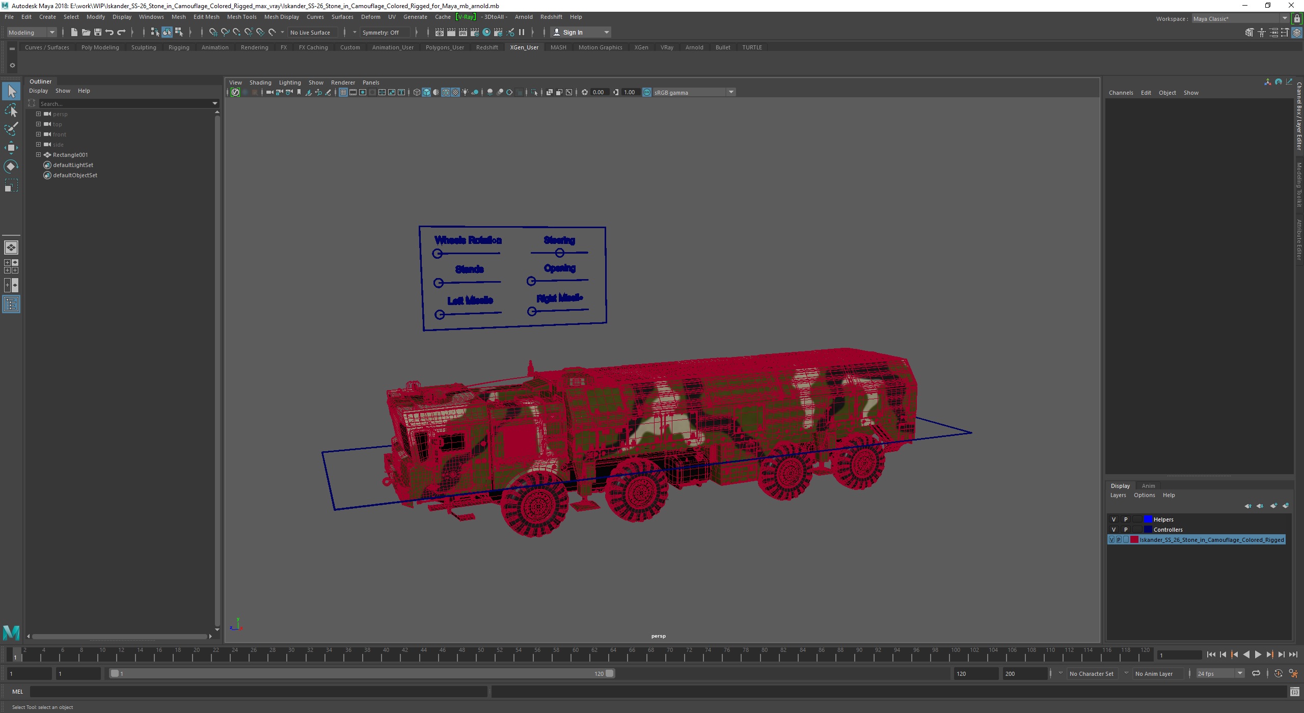 3D Iskander SS-26 Stone in Camouflage Colored Rigged for Maya model
