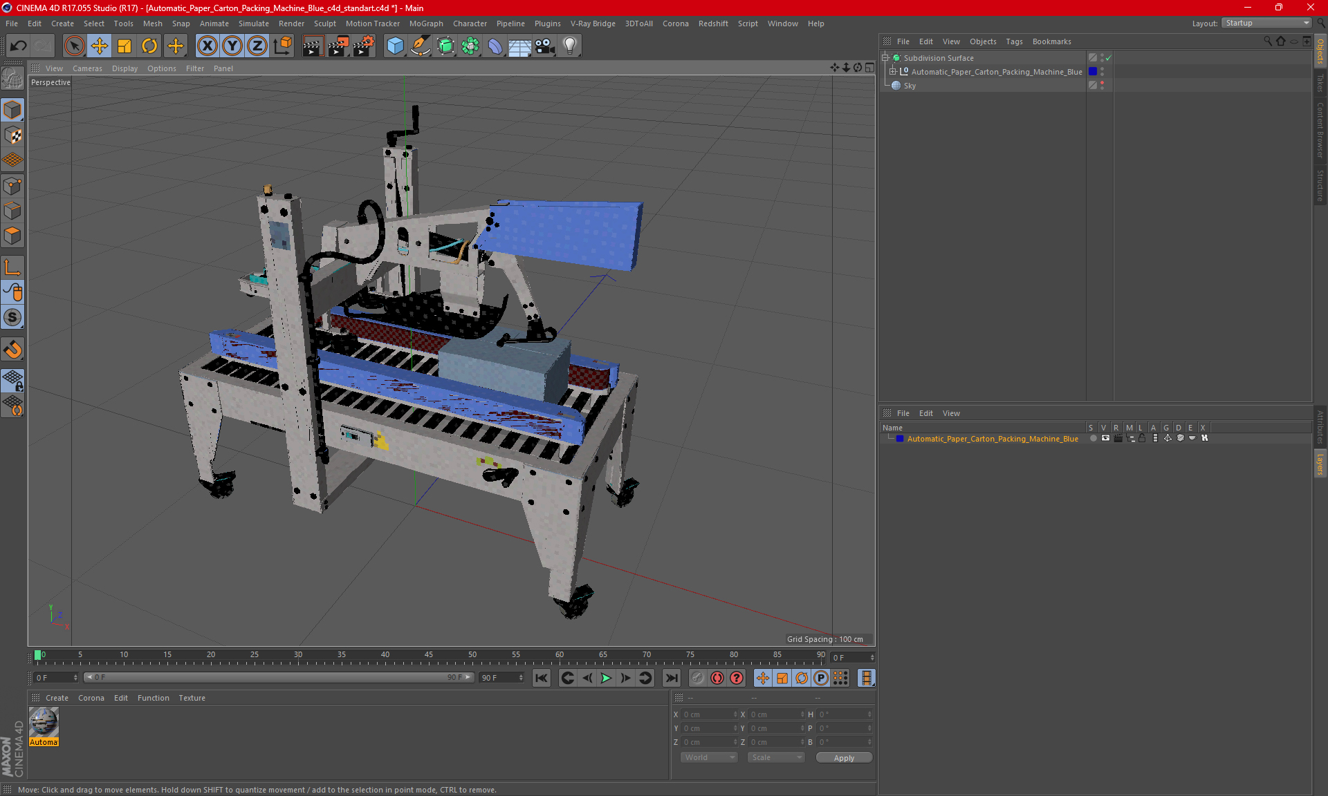 3D Automatic Paper Carton Packing Machine Blue model