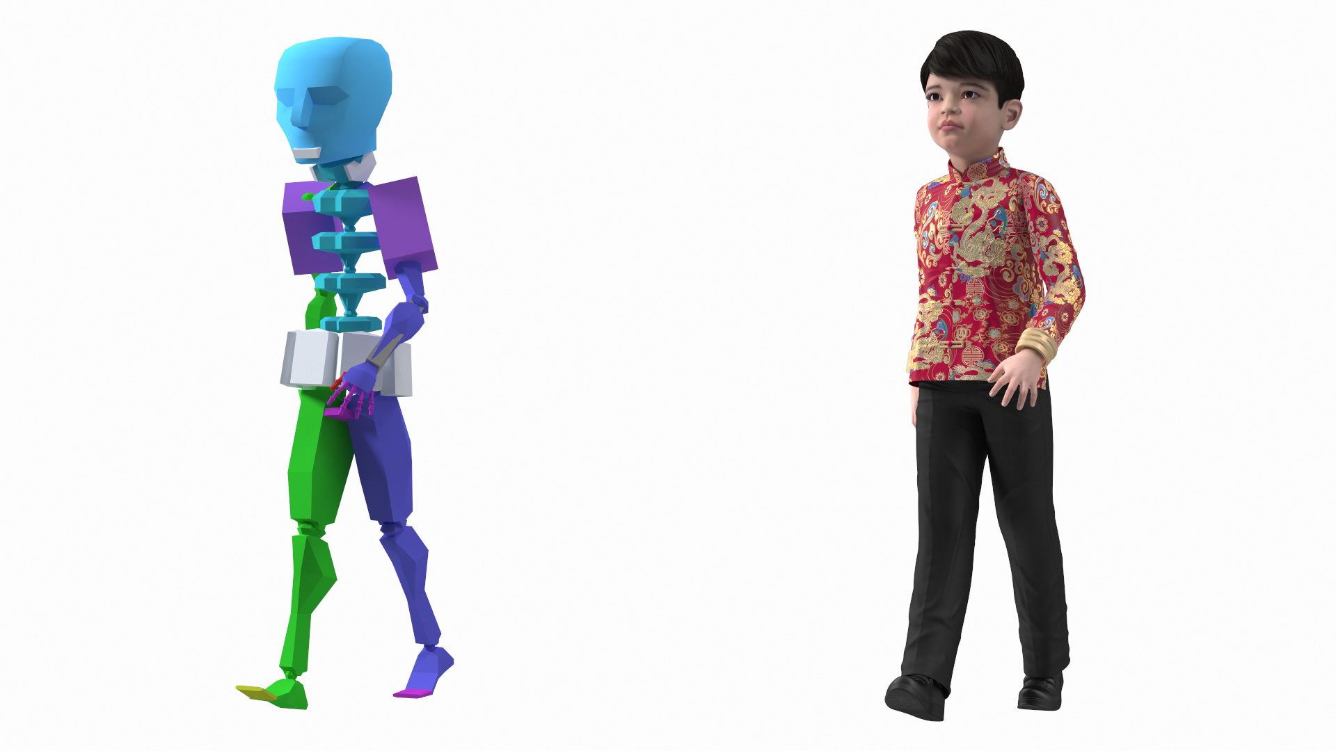 3D Chinese Boy Dragon Silk Costume Rigged model