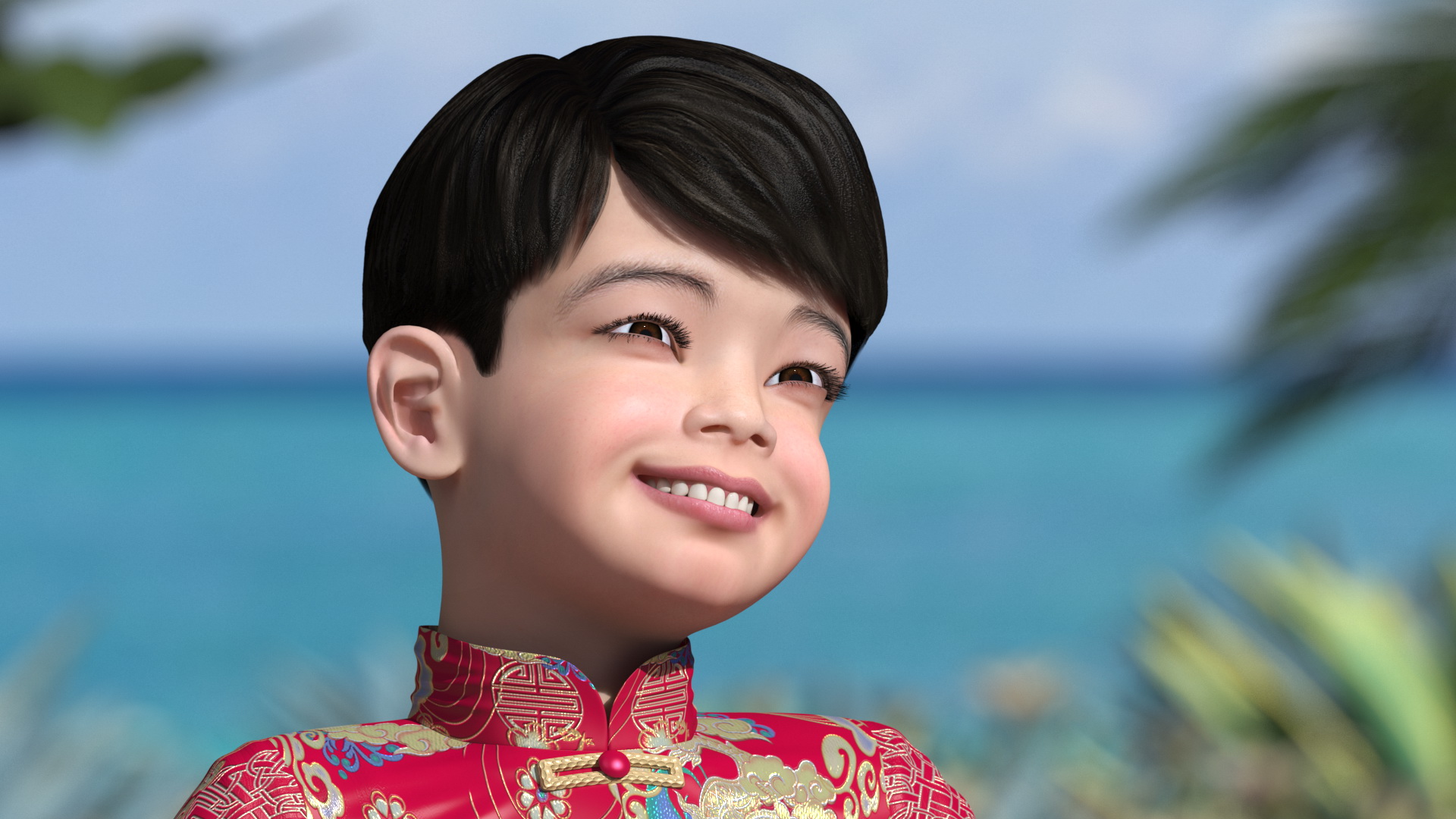 3D Chinese Boy Dragon Silk Costume Rigged model