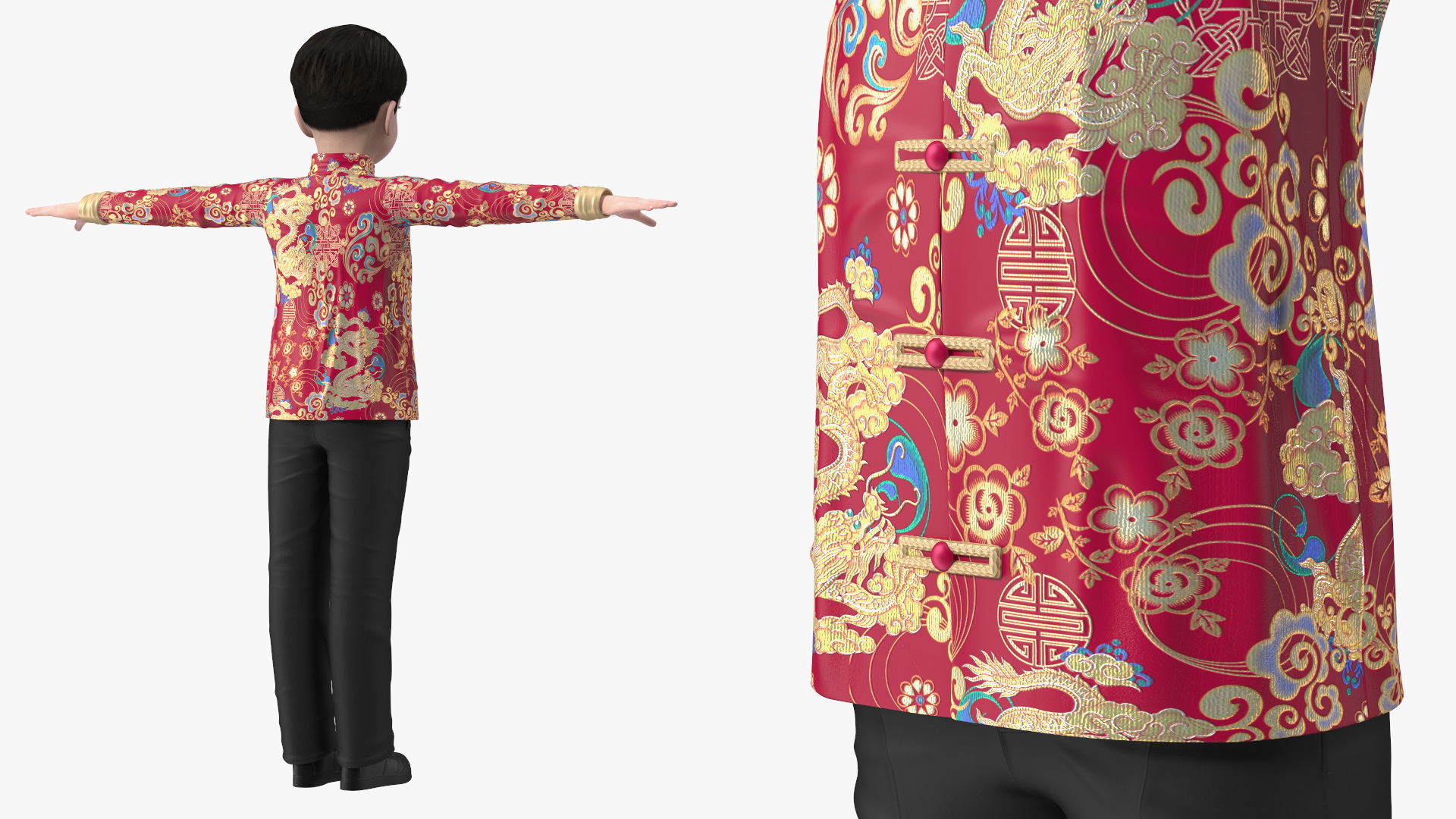 3D Chinese Boy Dragon Silk Costume Rigged model