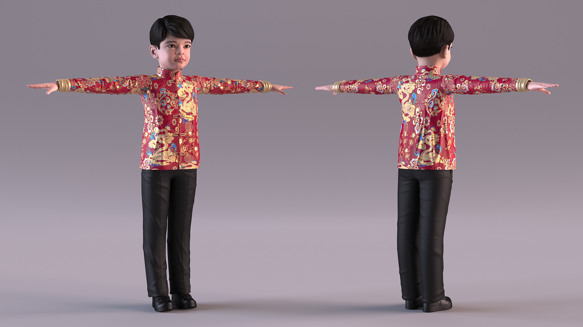 3D Chinese Boy Dragon Silk Costume Rigged model