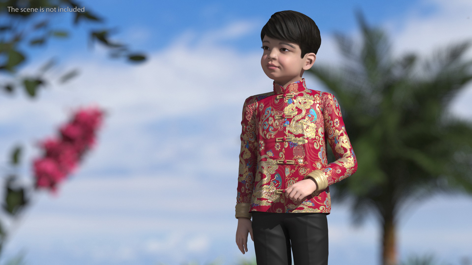 3D Chinese Boy Dragon Silk Costume Rigged model