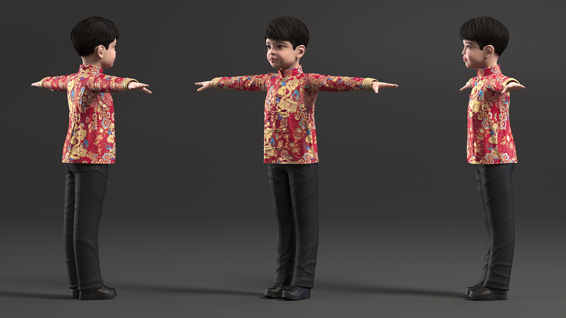 3D Chinese Boy Dragon Silk Costume Rigged model