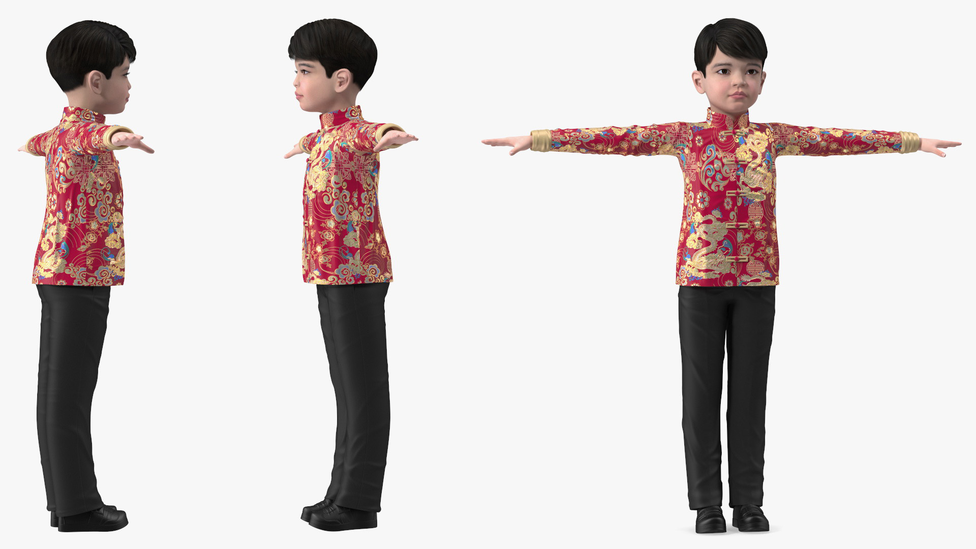 3D Chinese Boy Dragon Silk Costume Rigged model