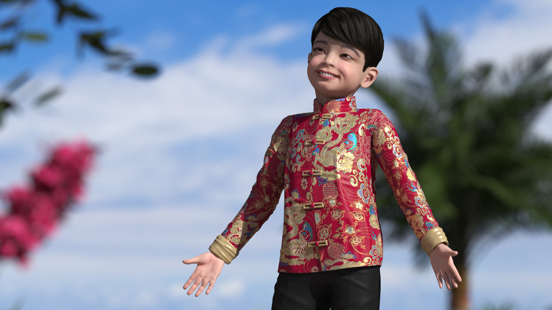 3D Chinese Boy Dragon Silk Costume Rigged model