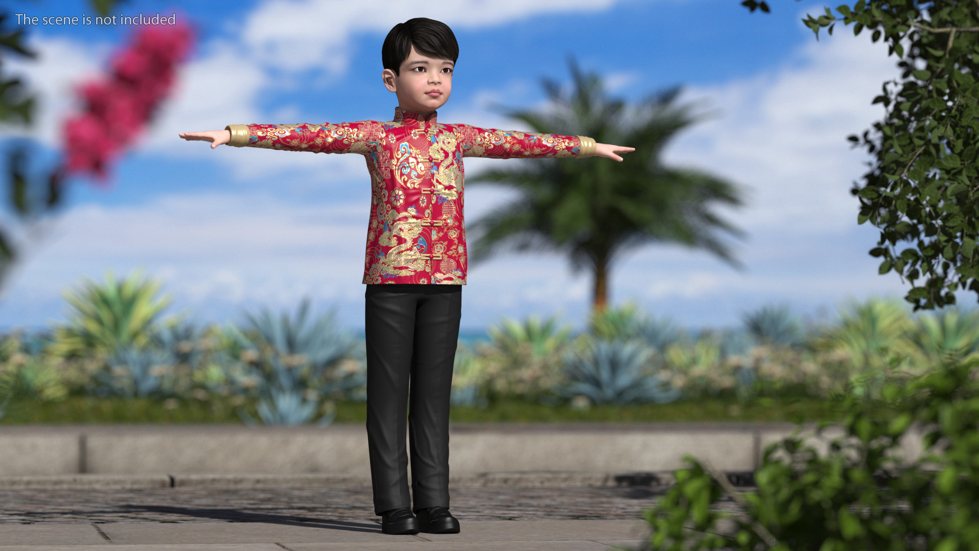 3D Chinese Boy Dragon Silk Costume Rigged model