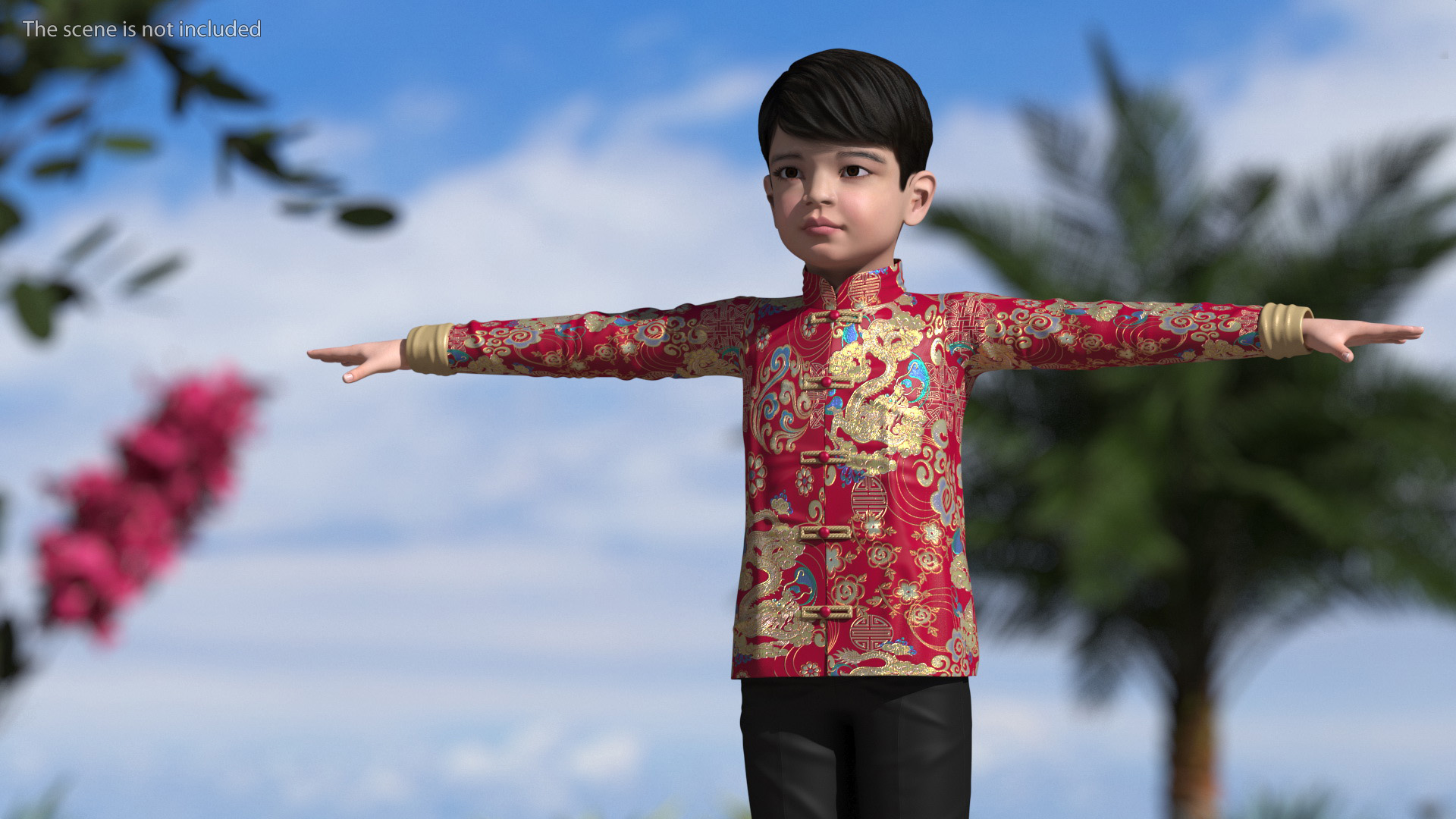 3D Chinese Boy Dragon Silk Costume Rigged model