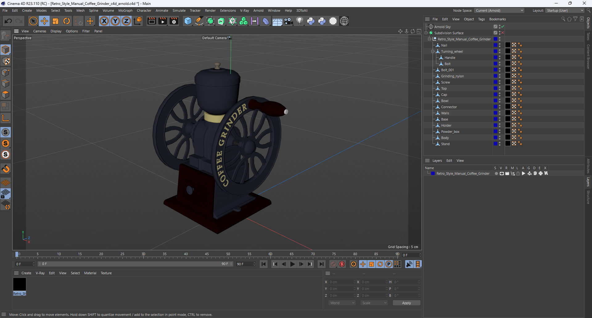 3D Retro Style Manual Coffee Grinder model