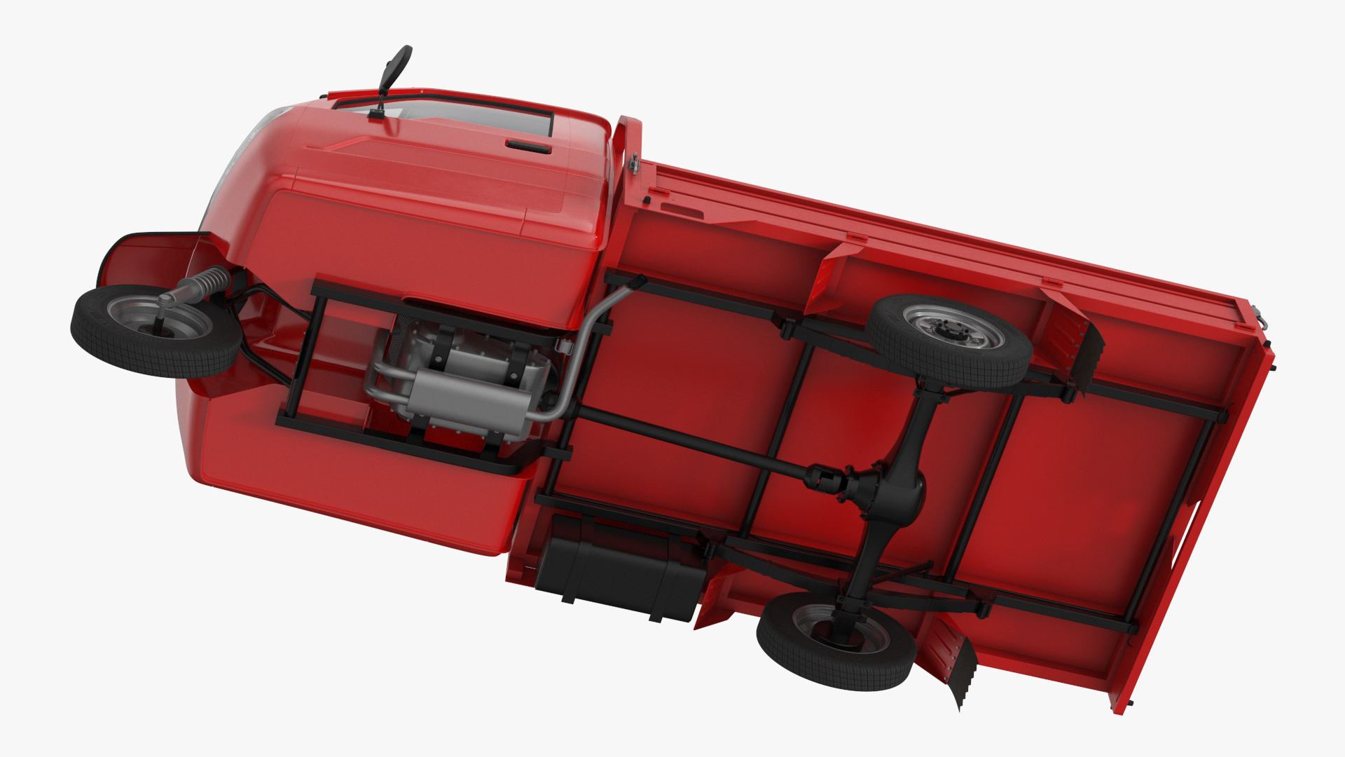 3D Asian Delivery Trike with Open Body Red Rigged