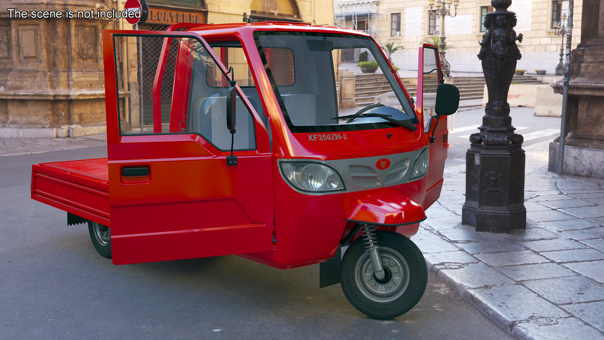 3D Asian Delivery Trike with Open Body Red Rigged