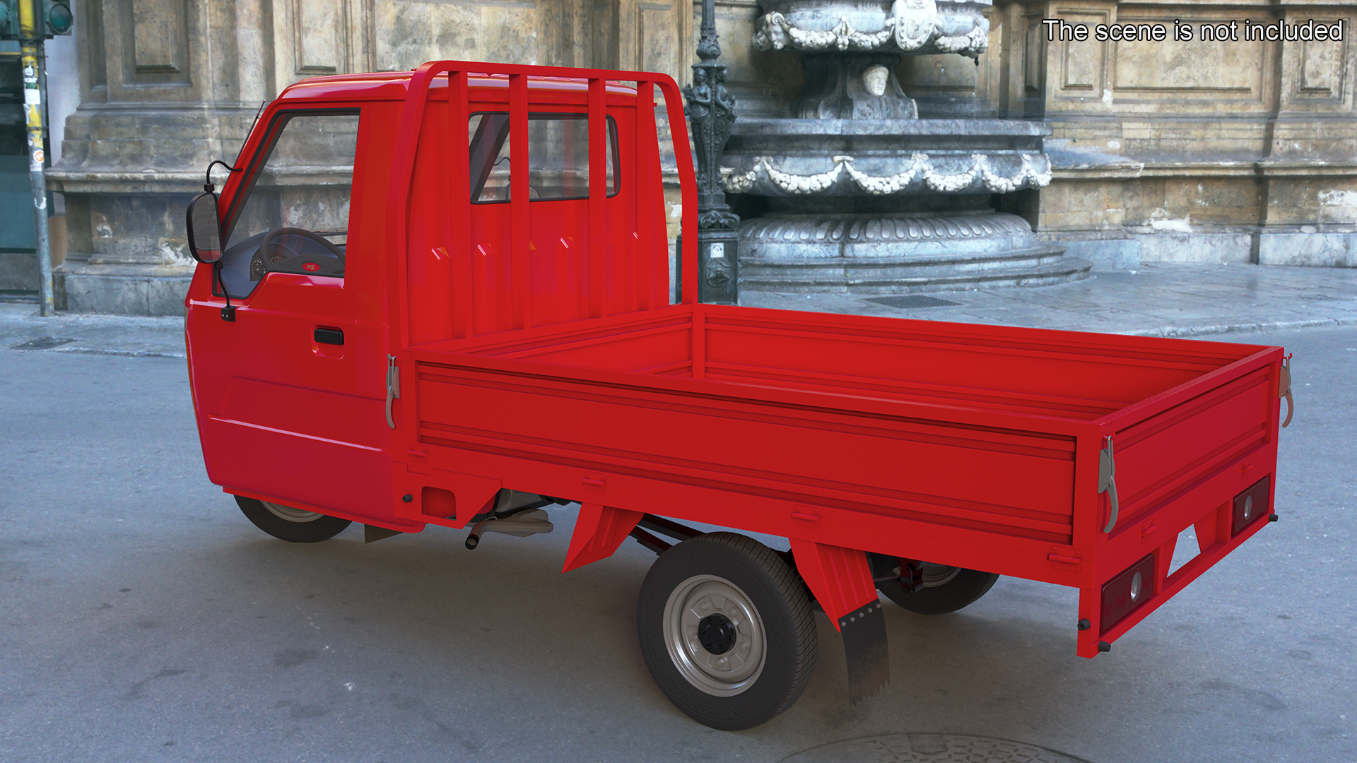 3D Asian Delivery Trike with Open Body Red Rigged