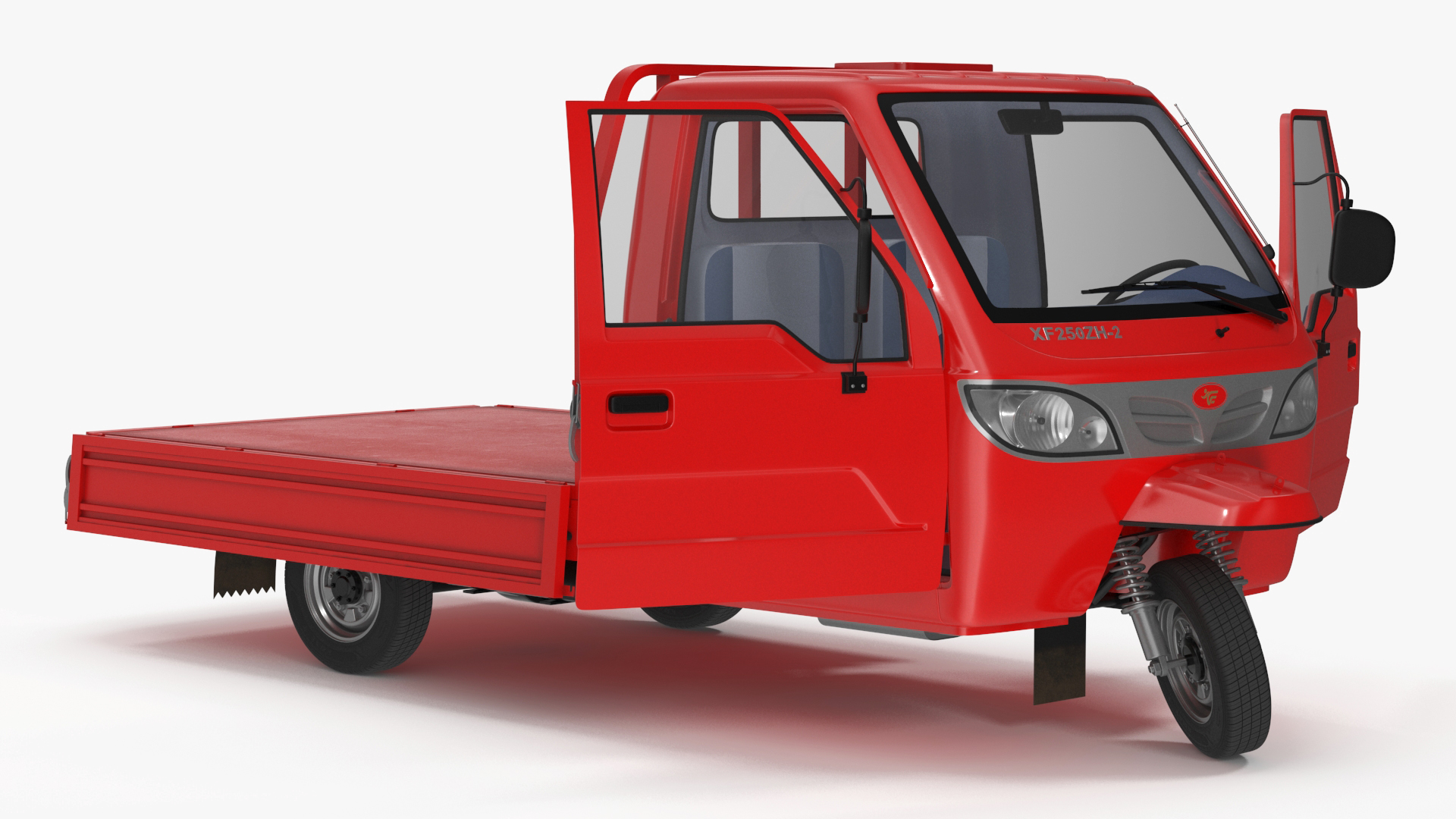 3D Asian Delivery Trike with Open Body Red Rigged