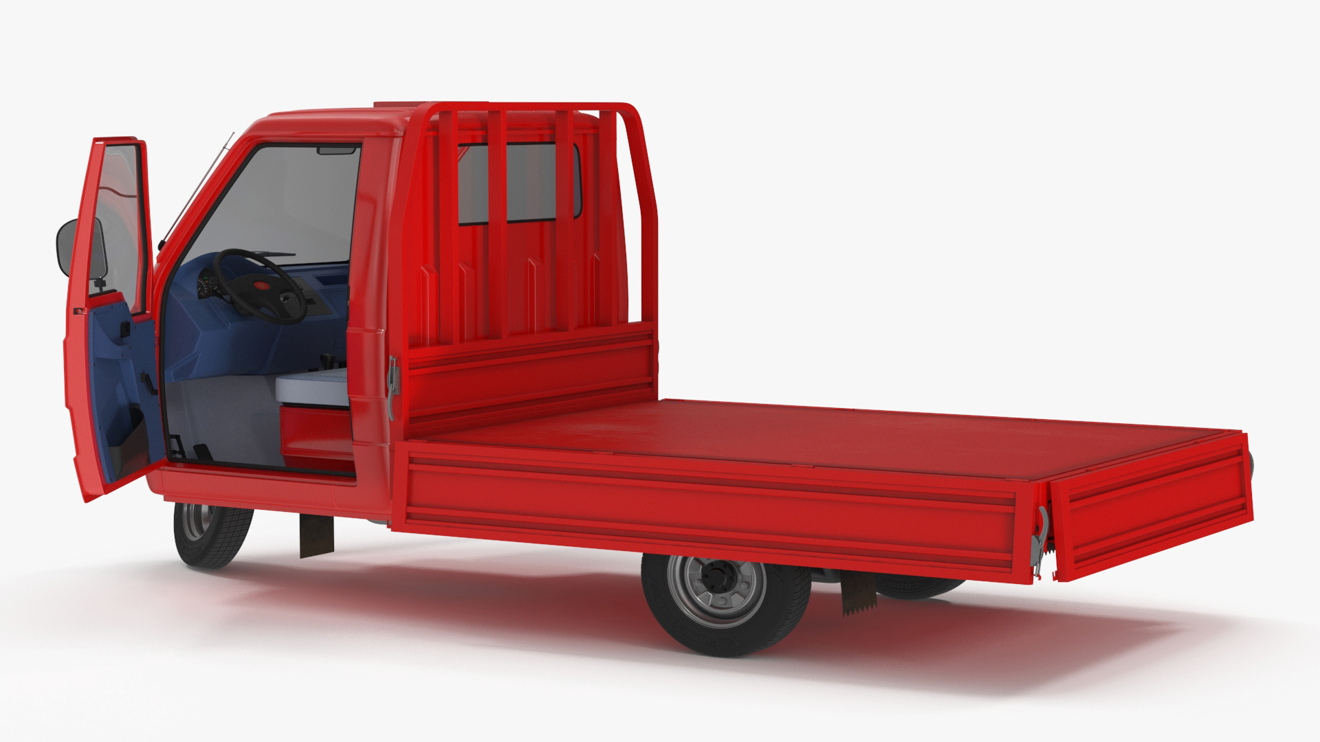 3D Asian Delivery Trike with Open Body Red Rigged