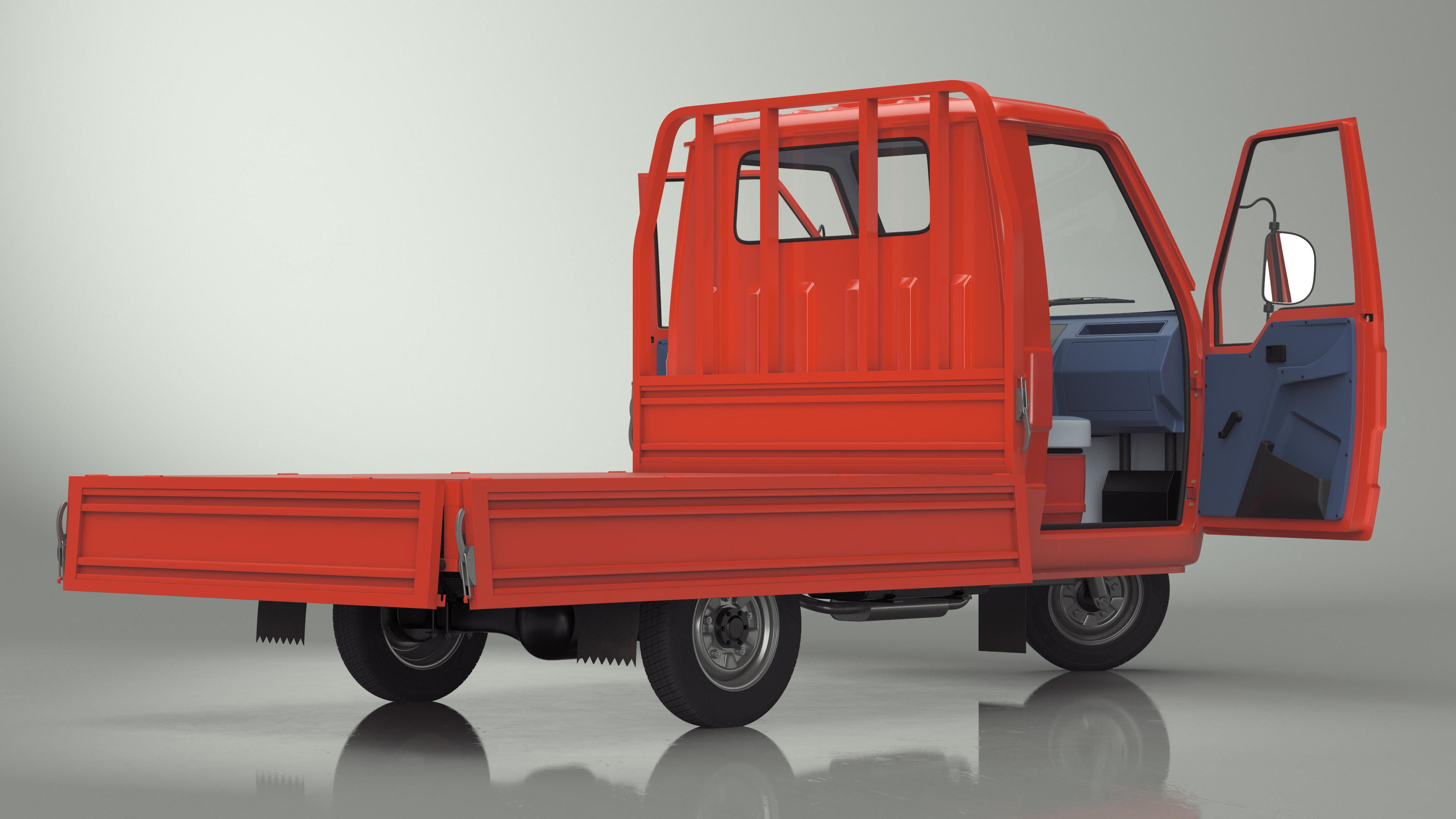 3D Asian Delivery Trike with Open Body Red Rigged