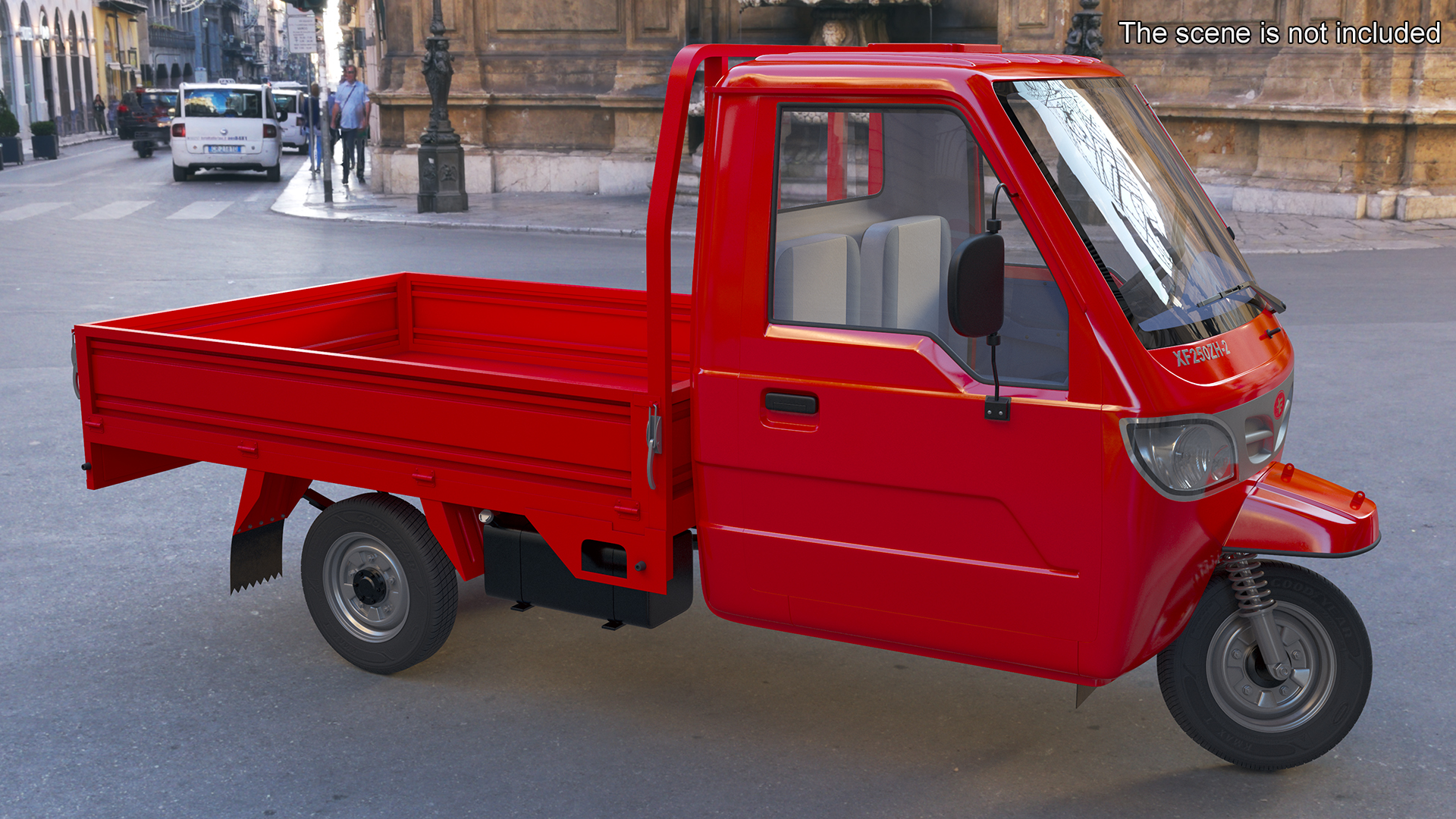3D Asian Delivery Trike with Open Body Red Rigged