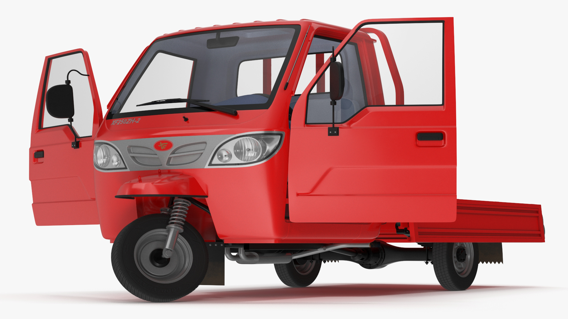 3D Asian Delivery Trike with Open Body Red Rigged