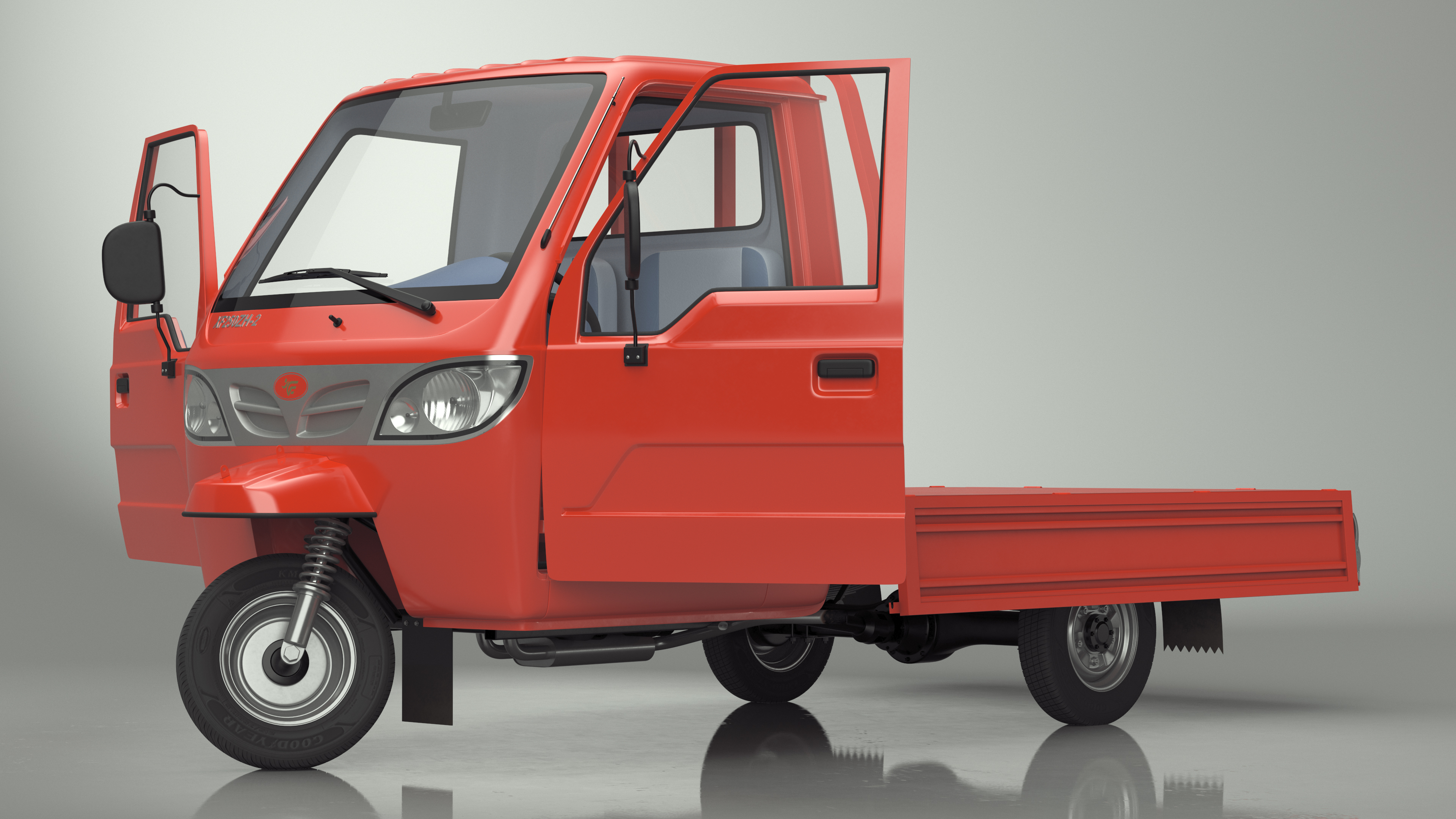 3D Asian Delivery Trike with Open Body Red Rigged