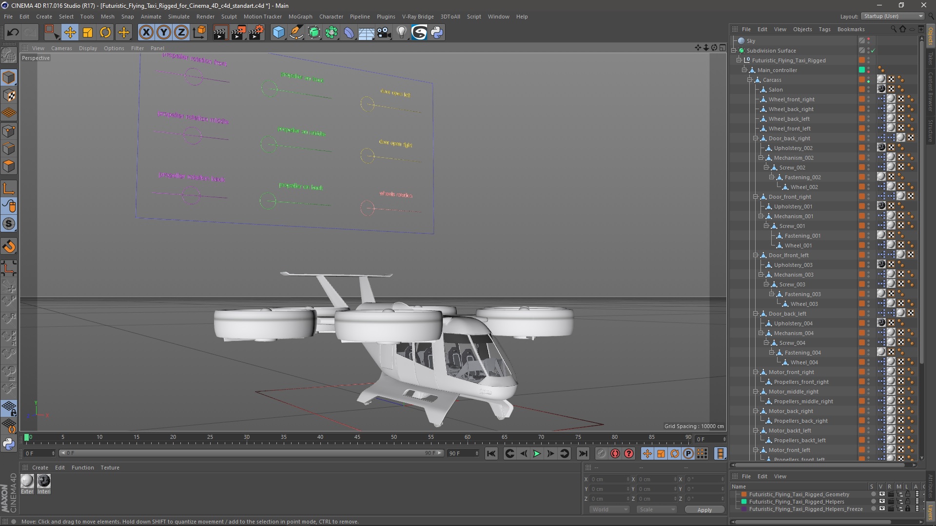 3D Futuristic Flying Taxi Rigged for Cinema 4D model