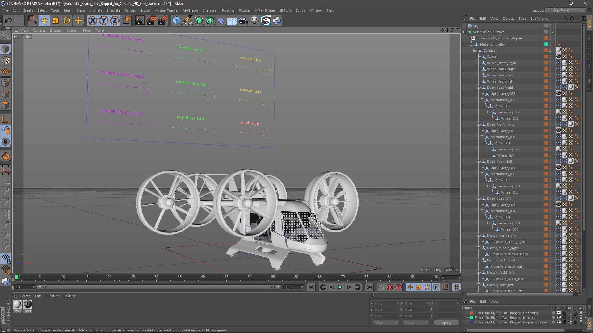3D Futuristic Flying Taxi Rigged for Cinema 4D model