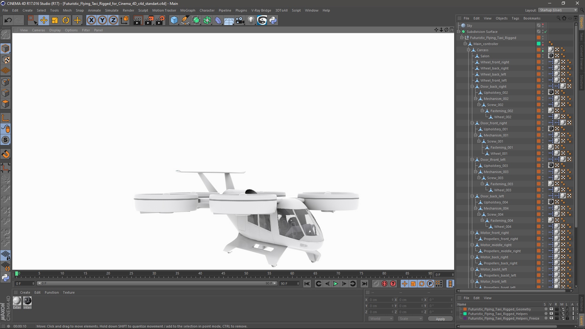 3D Futuristic Flying Taxi Rigged for Cinema 4D model