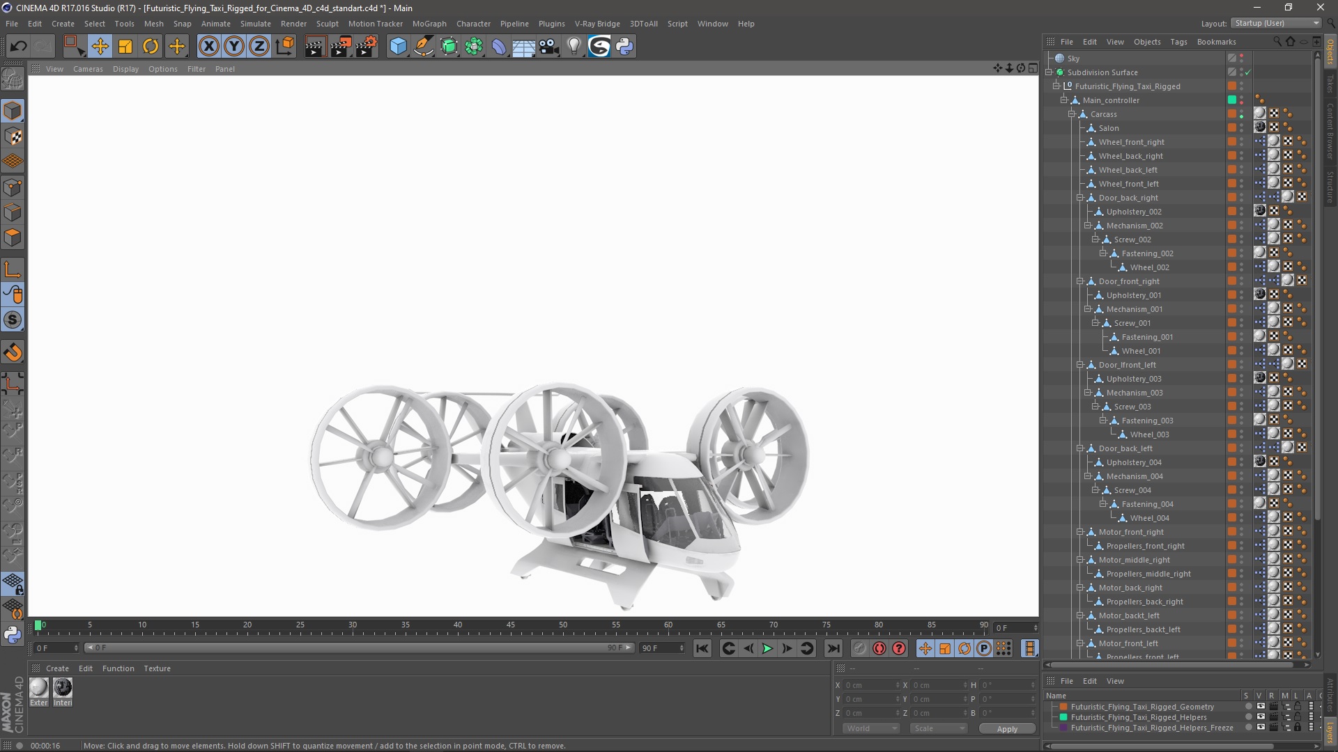 3D Futuristic Flying Taxi Rigged for Cinema 4D model