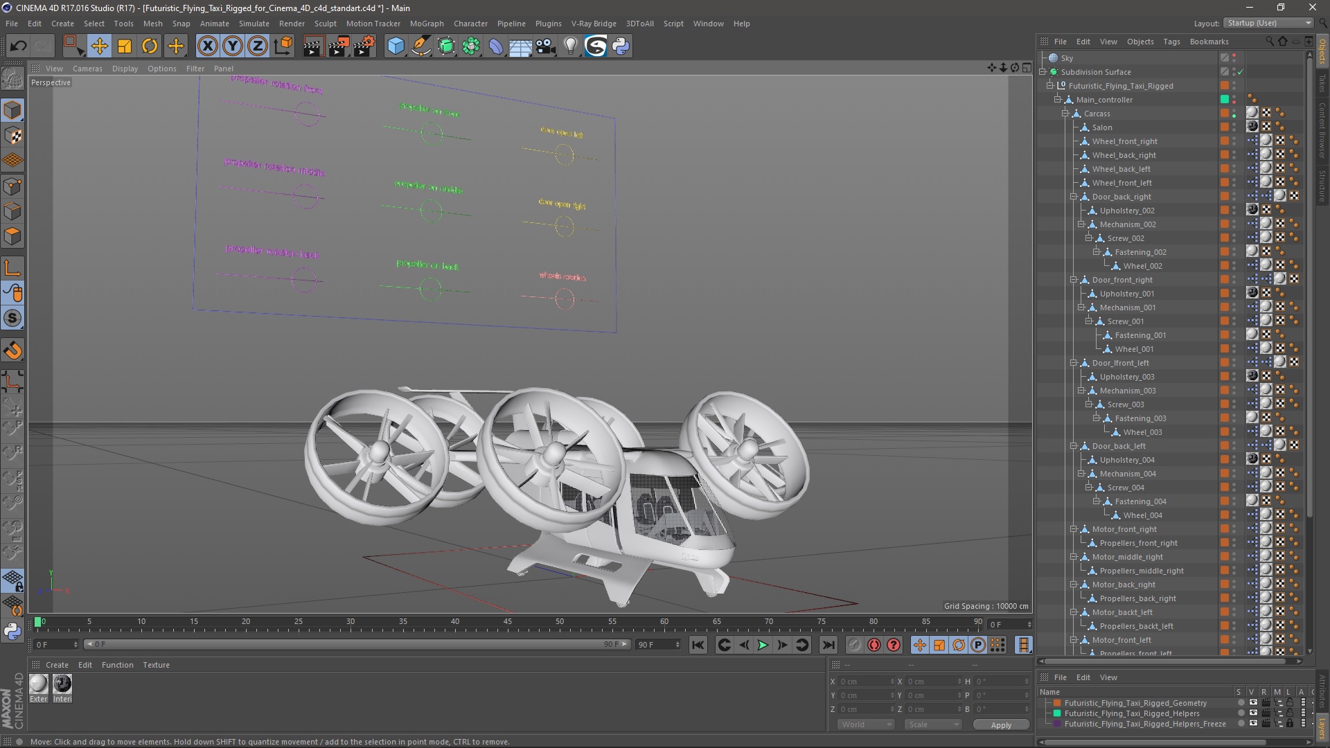3D Futuristic Flying Taxi Rigged for Cinema 4D model
