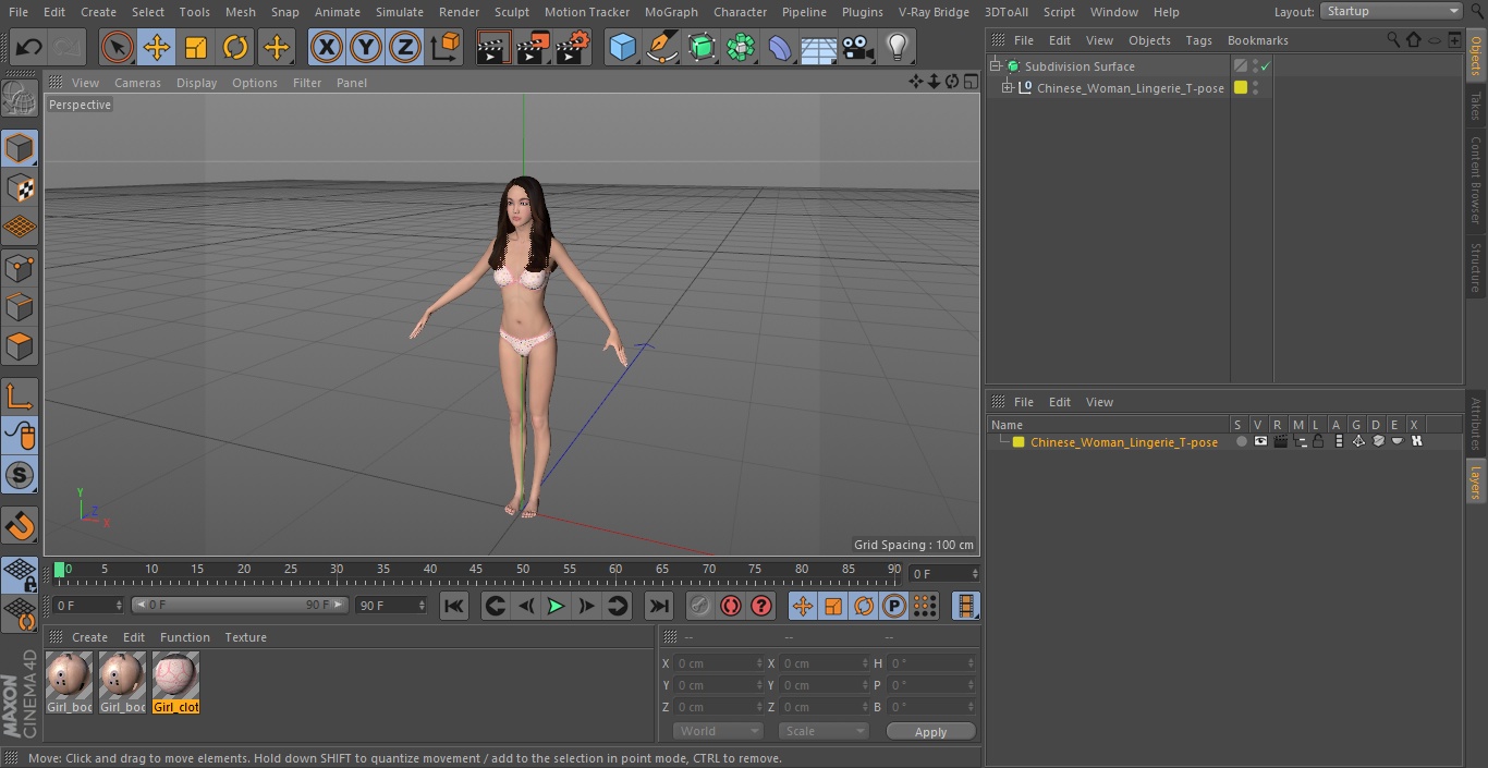 Chinese Woman Lingerie T-pose 3D model