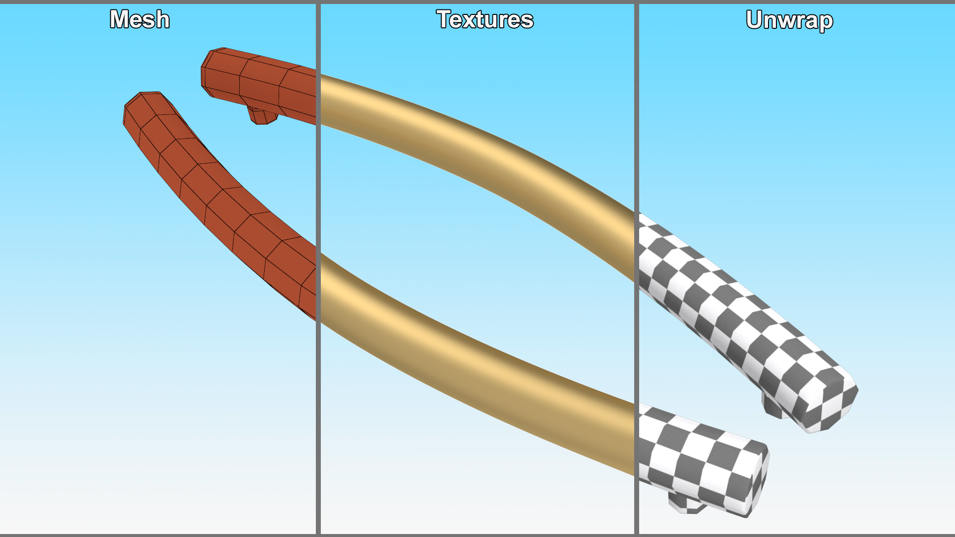 Door Handles Thin Oval Gold 3D